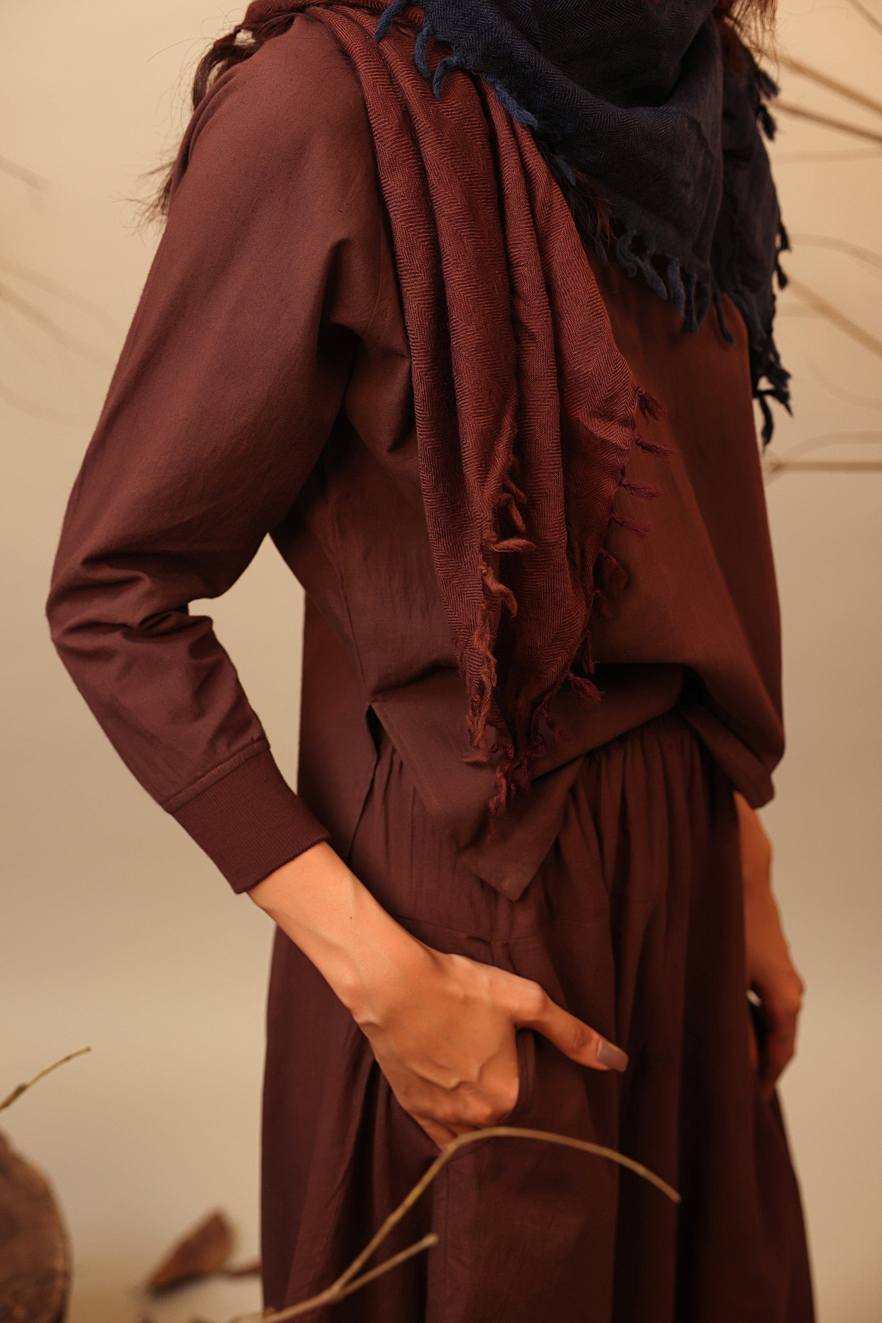 Mati Accessories 100% Woollen Handspun Scarf - Brown & Blue