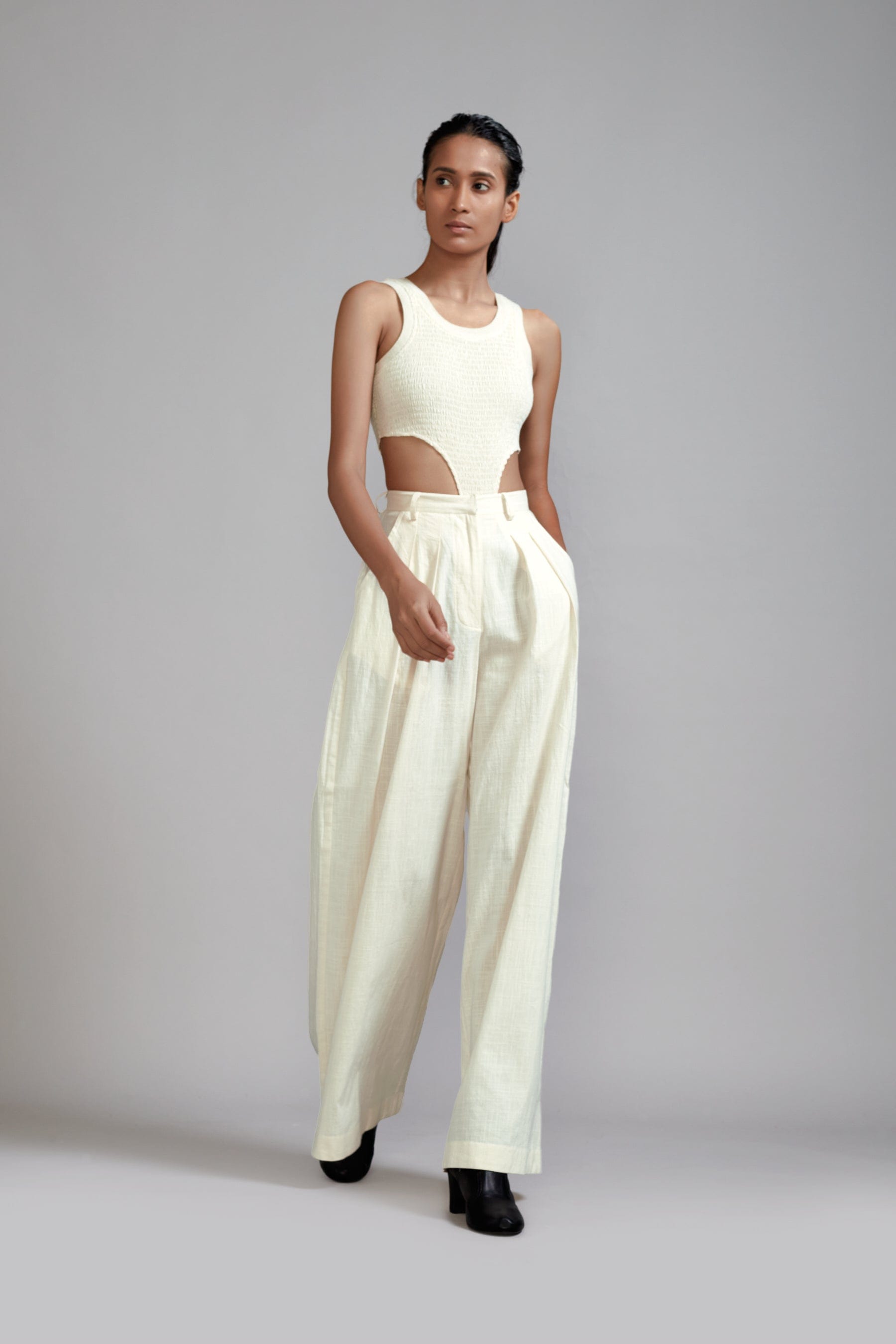 Mati Bottoms Off-White Long Pleated Trouser