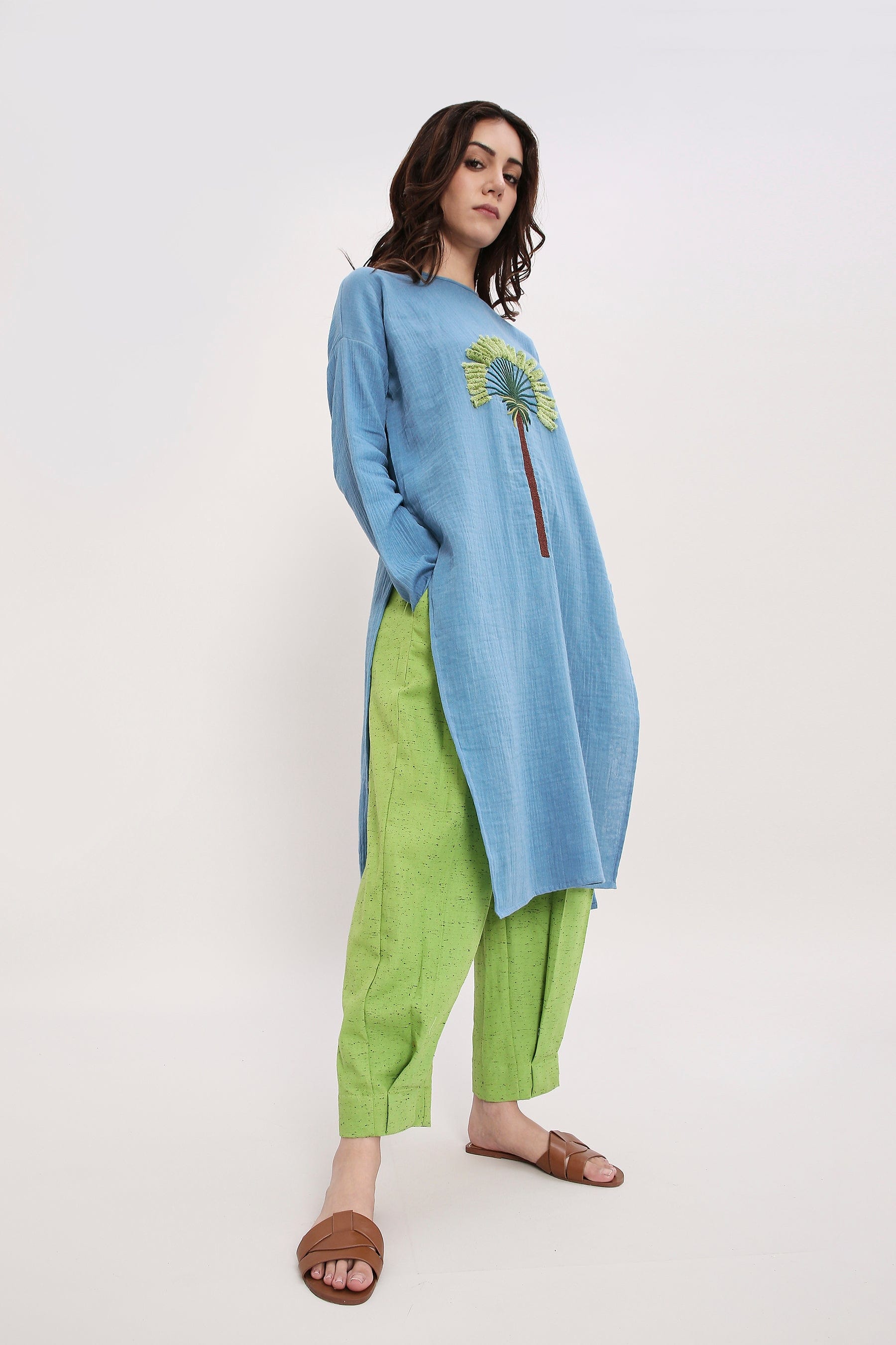 Mati Coco Blue & Green Embroidered Co-Ord Set Side View