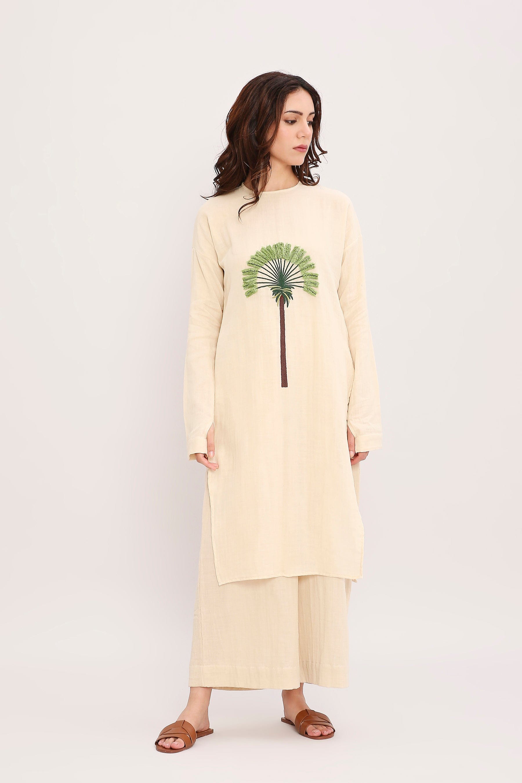 Coco Cream Floral Embroidered Co-Ord Set Front View by MATI