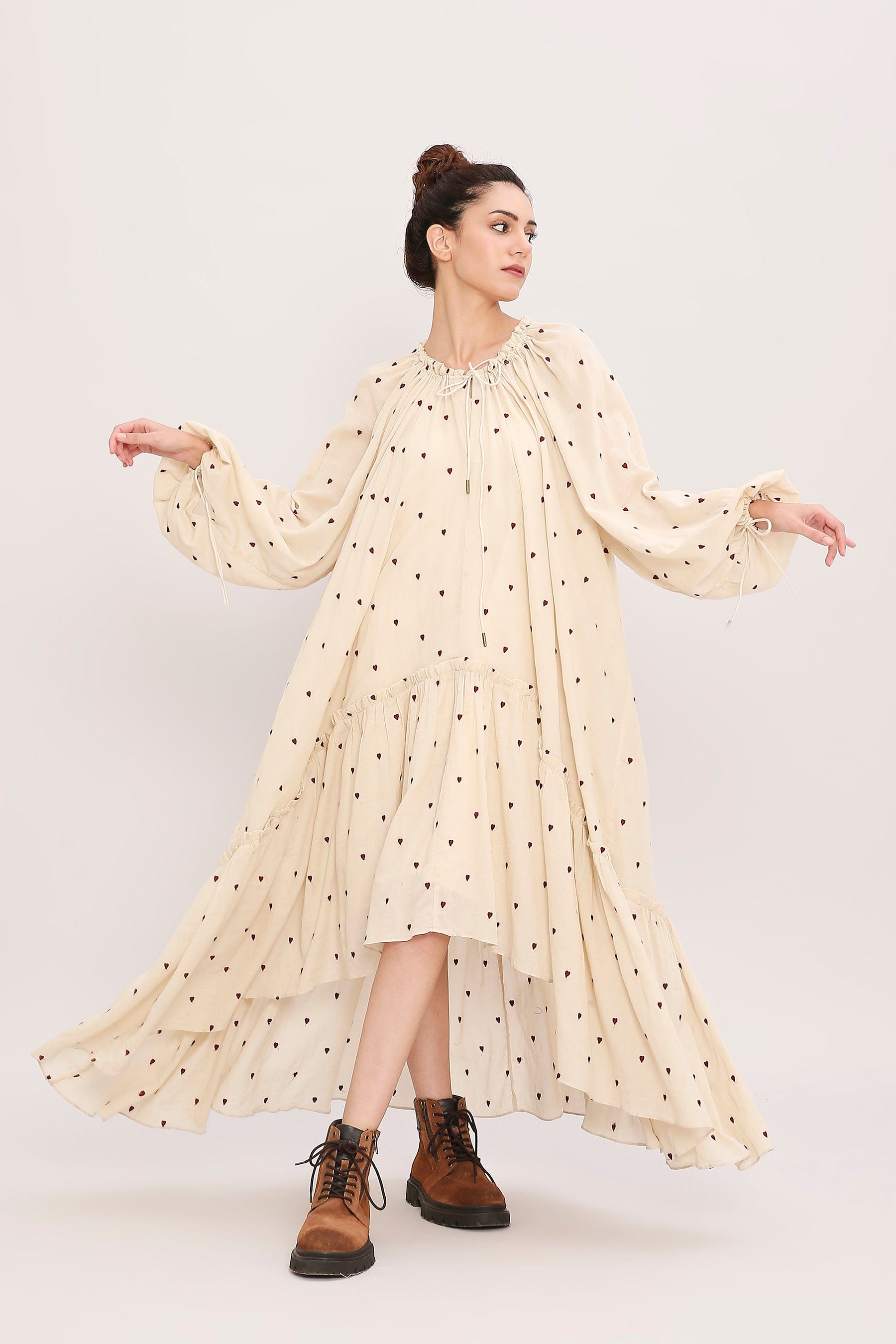 Coco Cream Heart Moss Frill Dress Front View by MATI