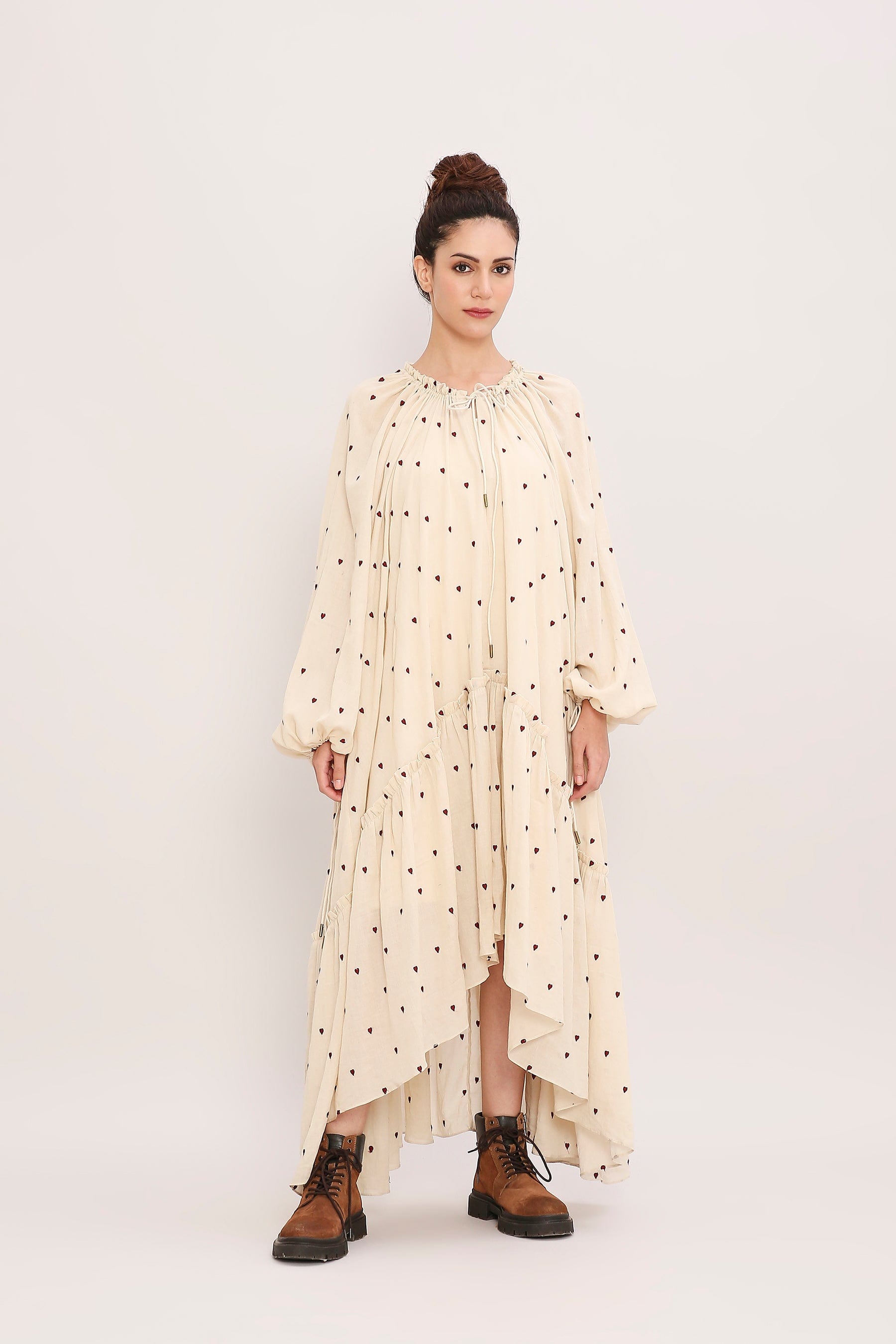 Coco Cream Heart Moss Frill Dress Full Length Look by MATI