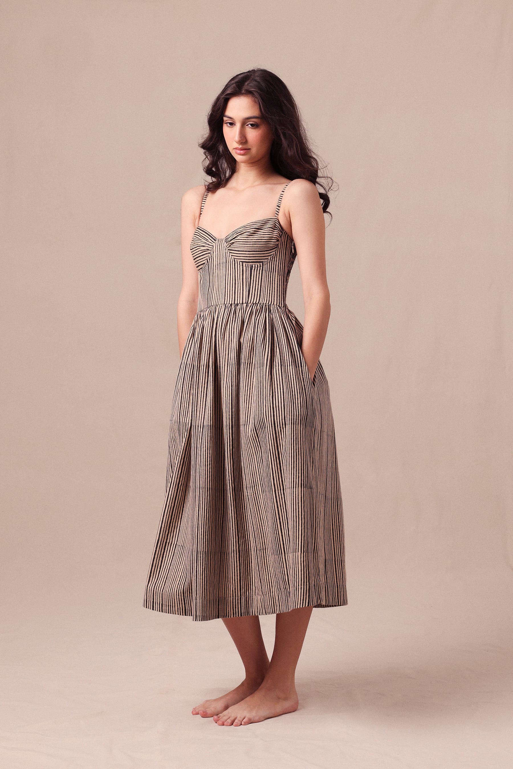 Mati Dresses Charcoal Striped Corset Dress