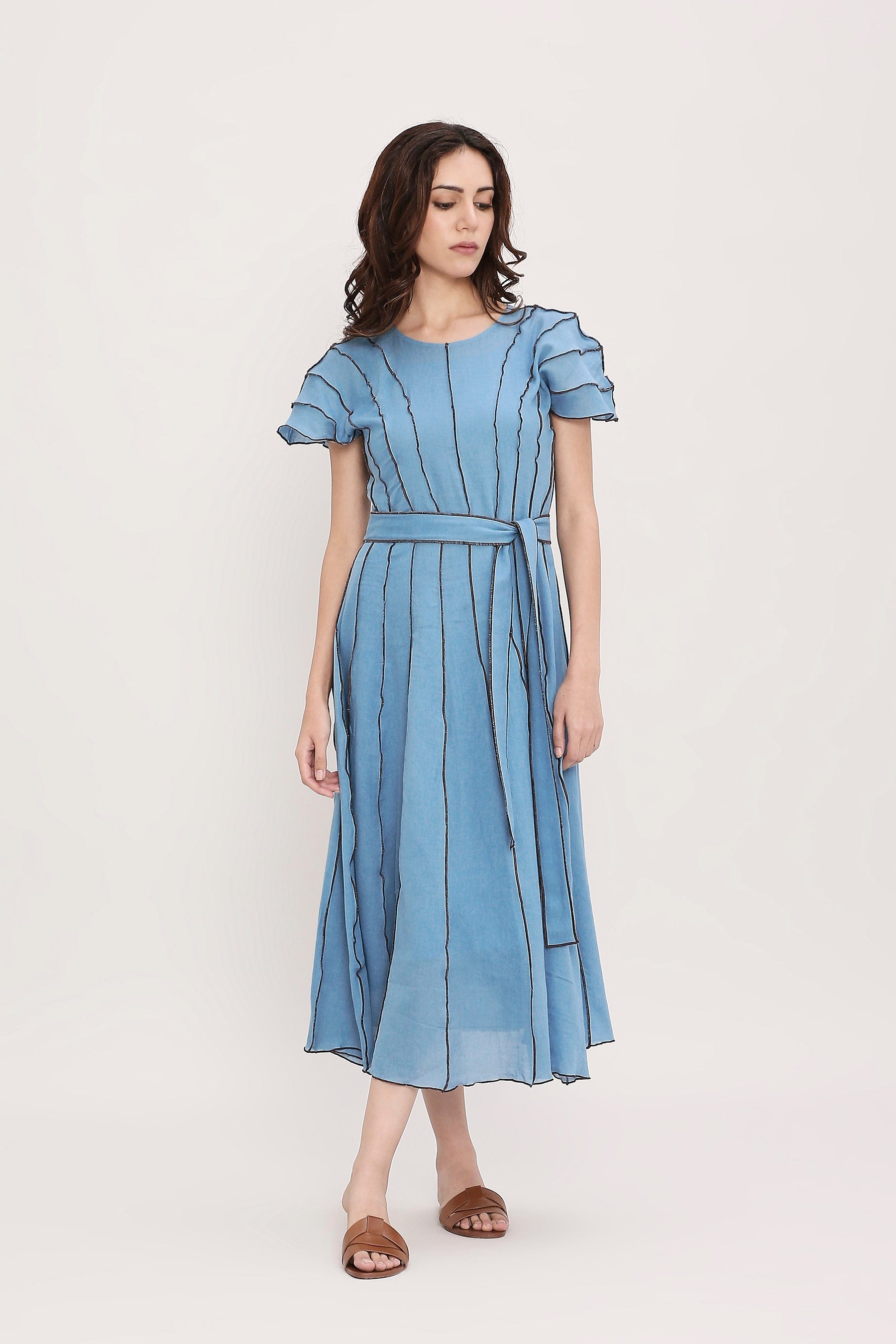 Buy Handwoven Blue Pure Cotton Summer Dress by MATI-Sustainable & Ethical Luxury Brand XL