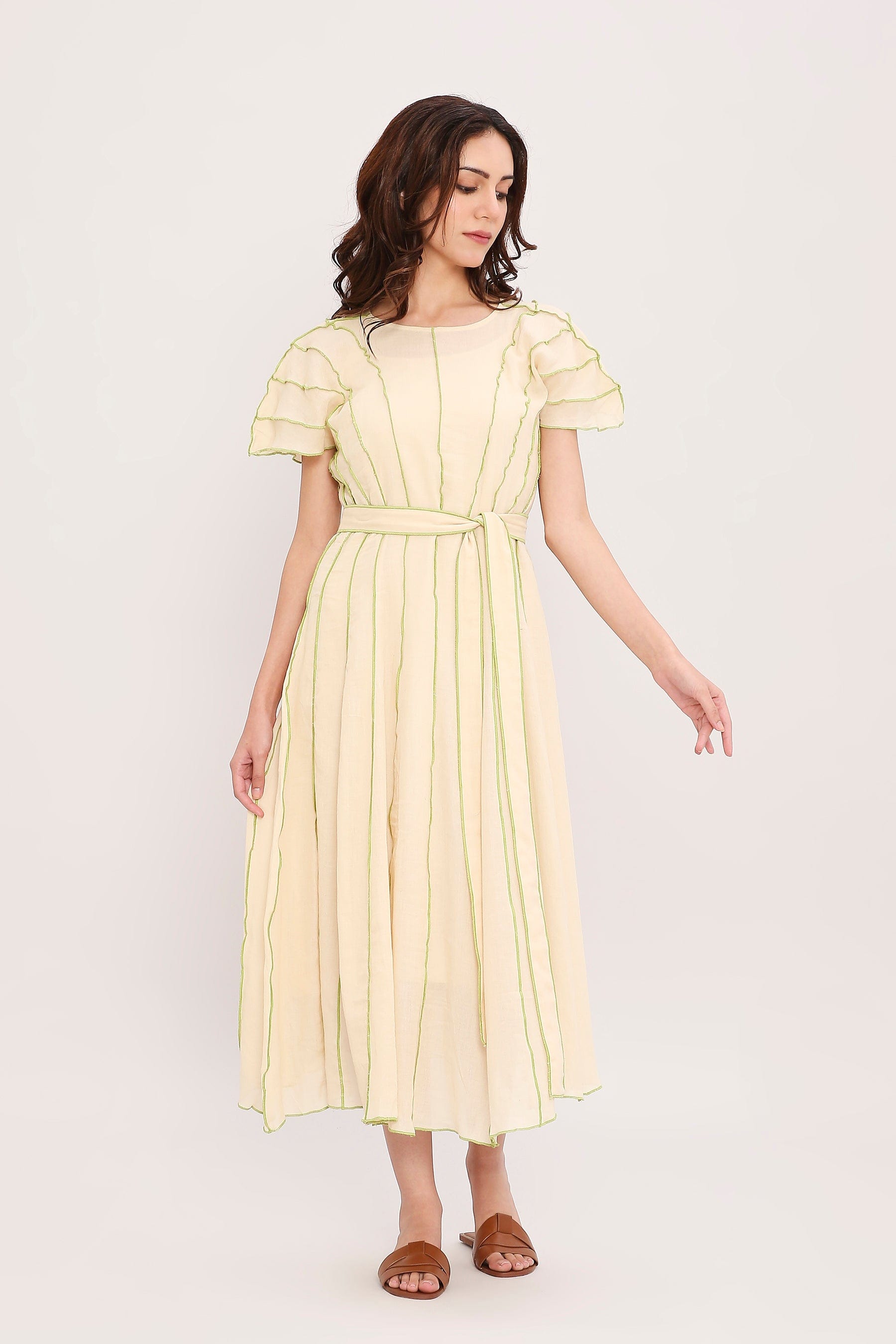 Mati Dresses Coco Cream Moss Panelled Dress