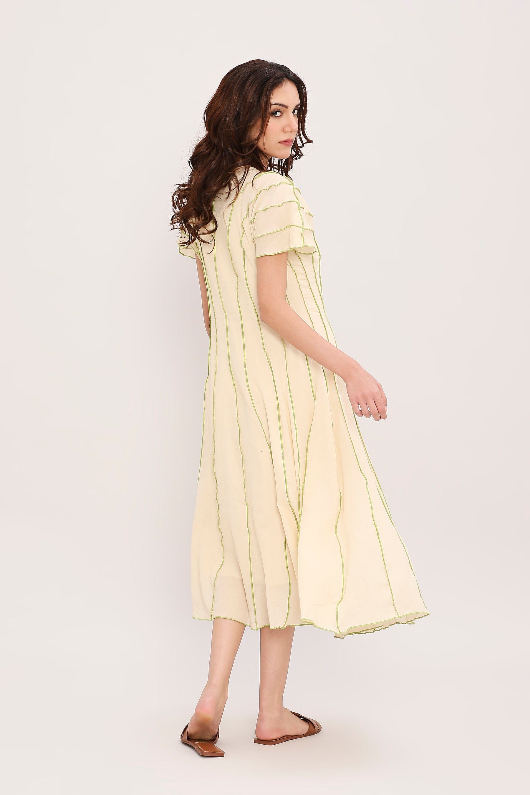 Mati Dresses Coco Cream Moss Panelled Dress