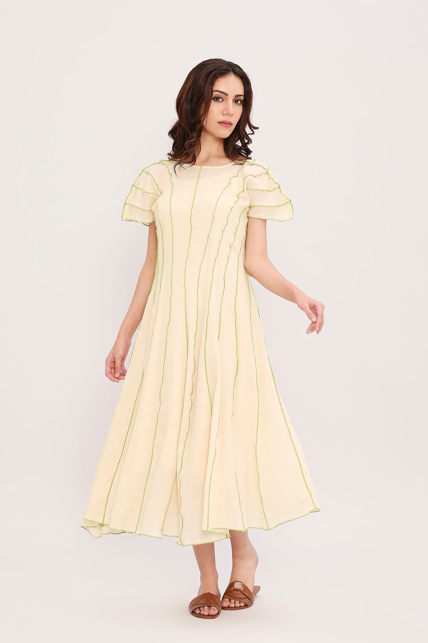 Mati Dresses Coco Cream Moss Panelled Dress