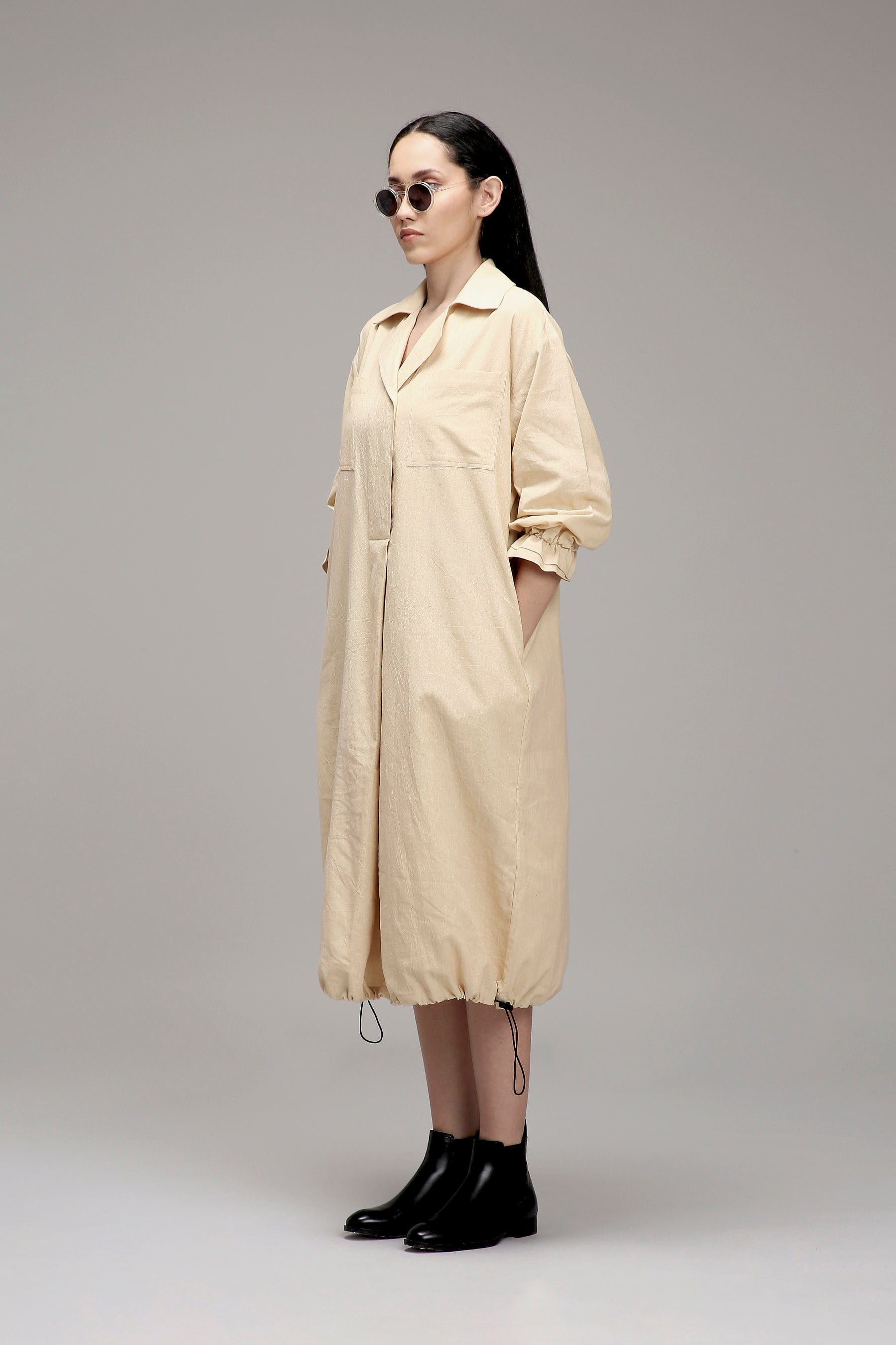 Mati Dresses Egg-Shell Elasticated Shirt Dress