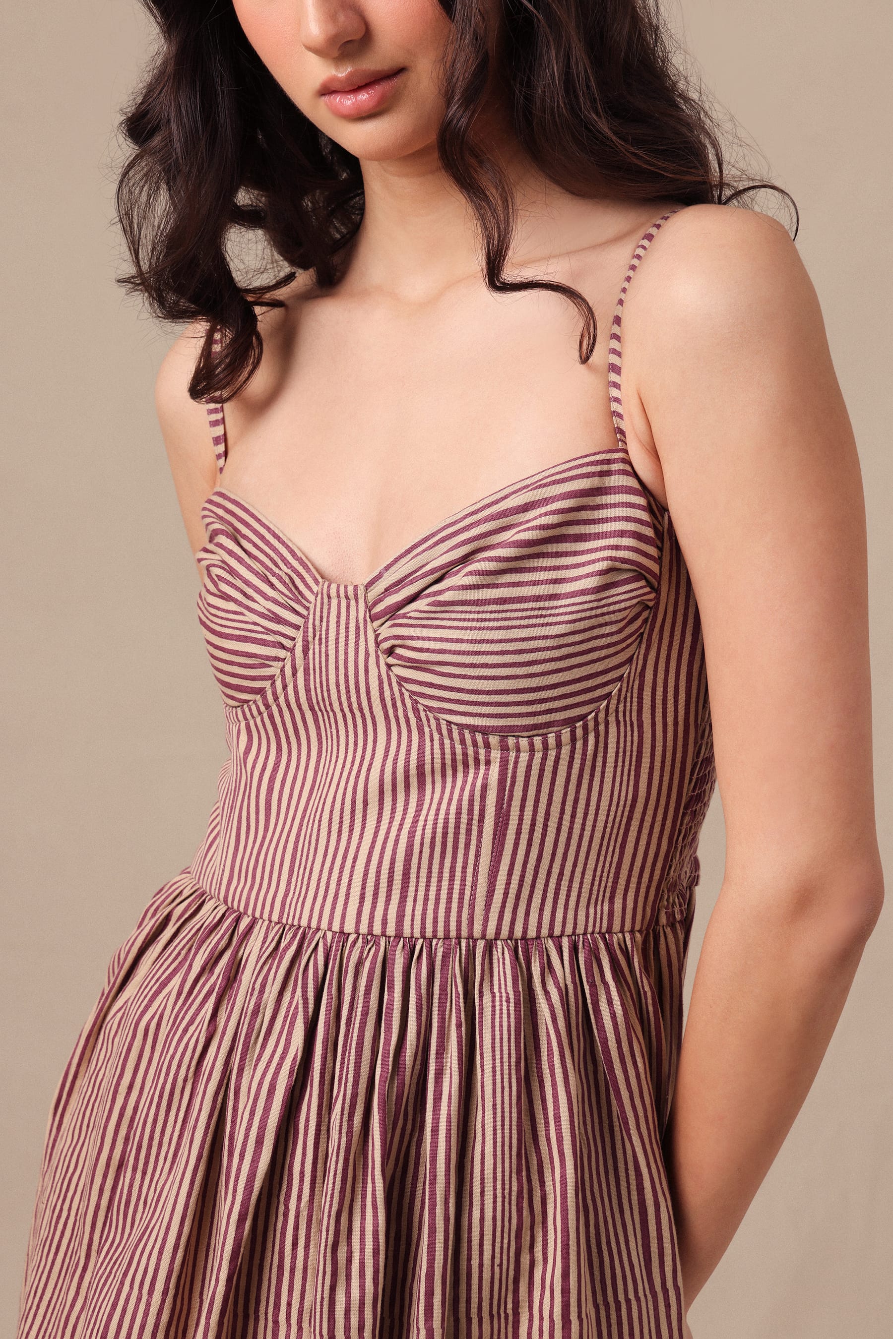 Mati Dresses Mauve Striped Corset Dress