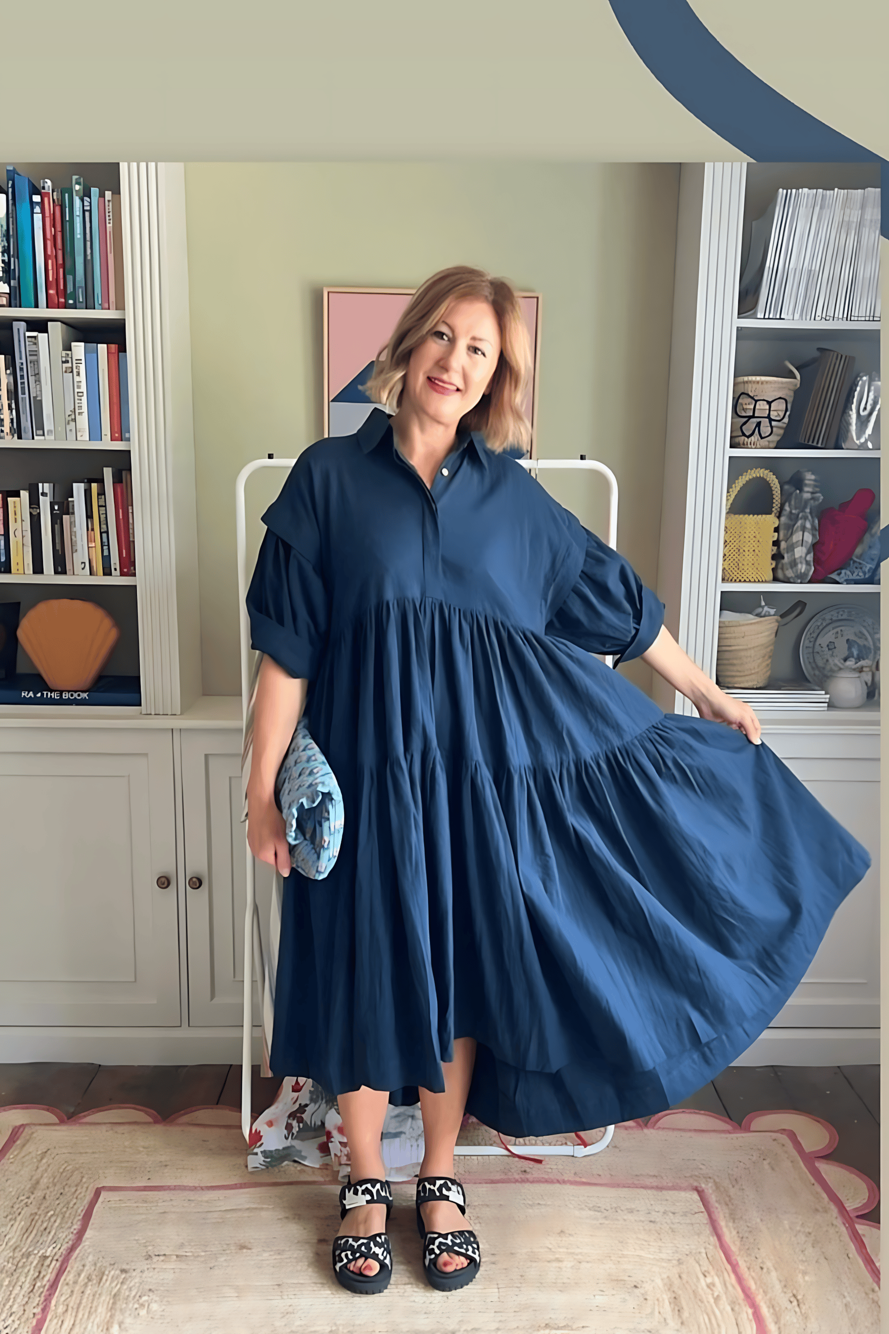 Mati Dresses Navy Blue Tiered Shirt Dress