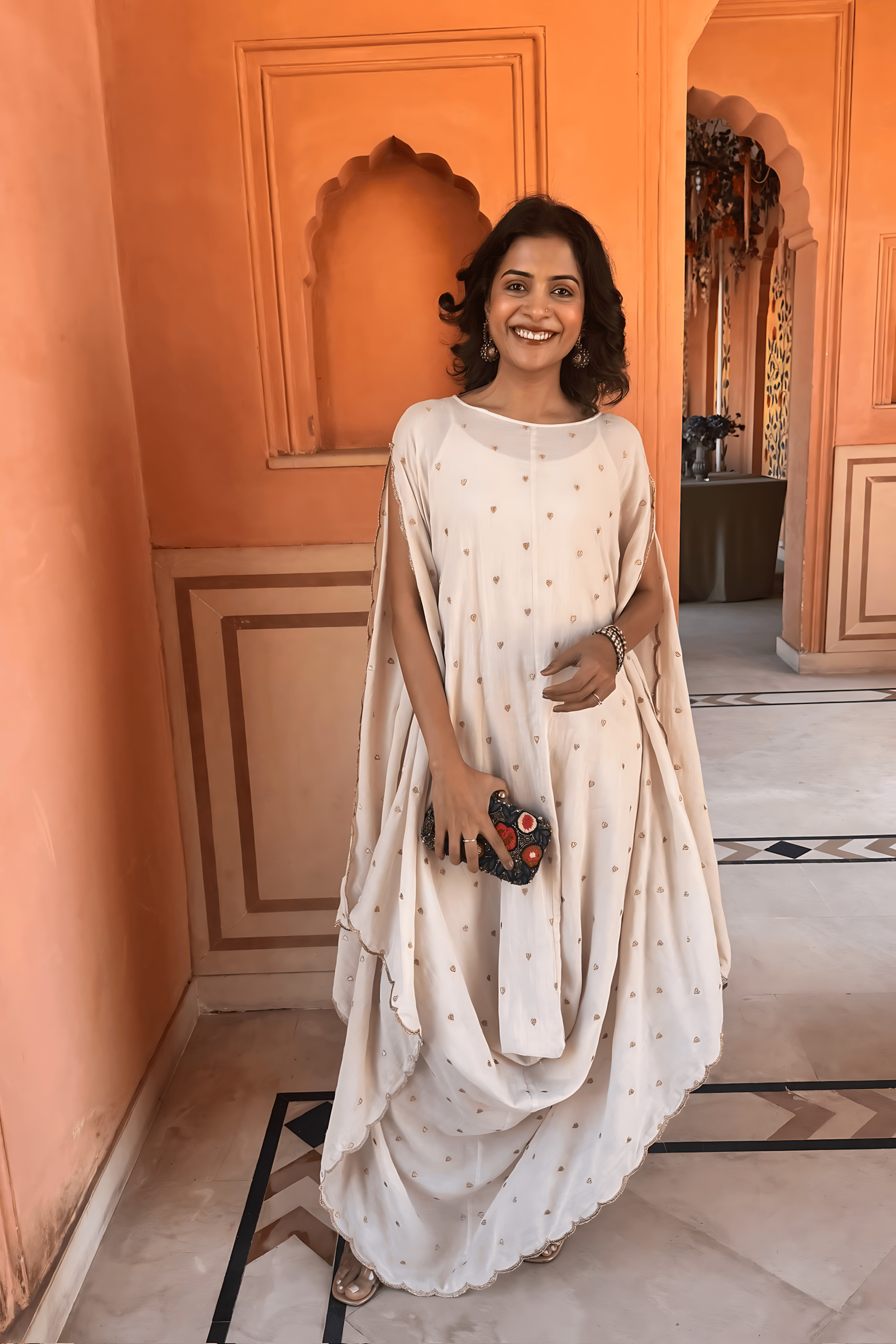 Mati Dresses Off-White Zari Heart EMB Cowl Dress