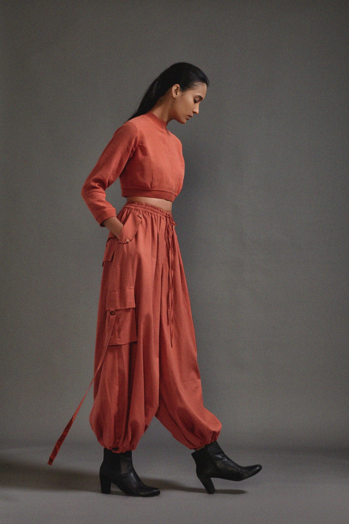 Mati Dresses Rust Crop Top and Cargo Set