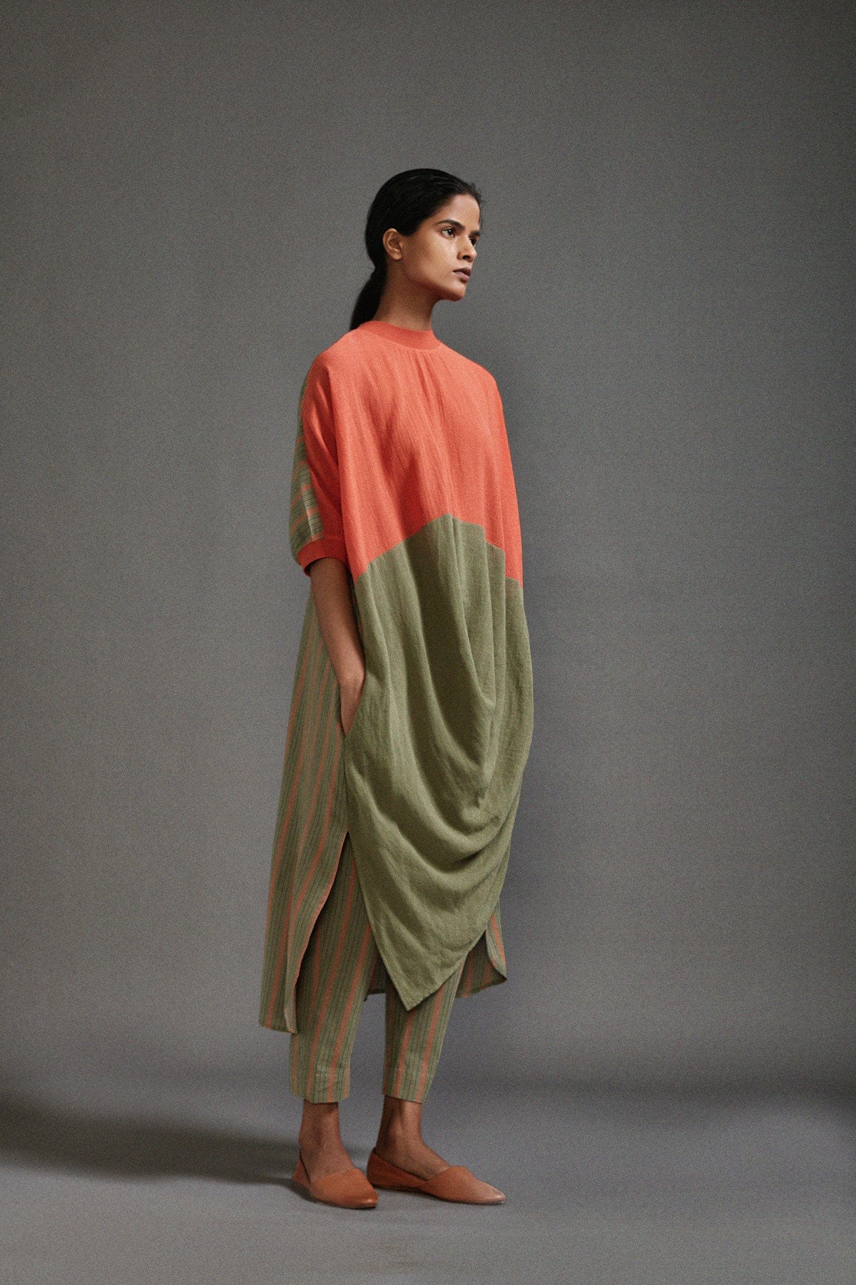 Mati Dresses Rust & Green CB Cowl Tunic Set