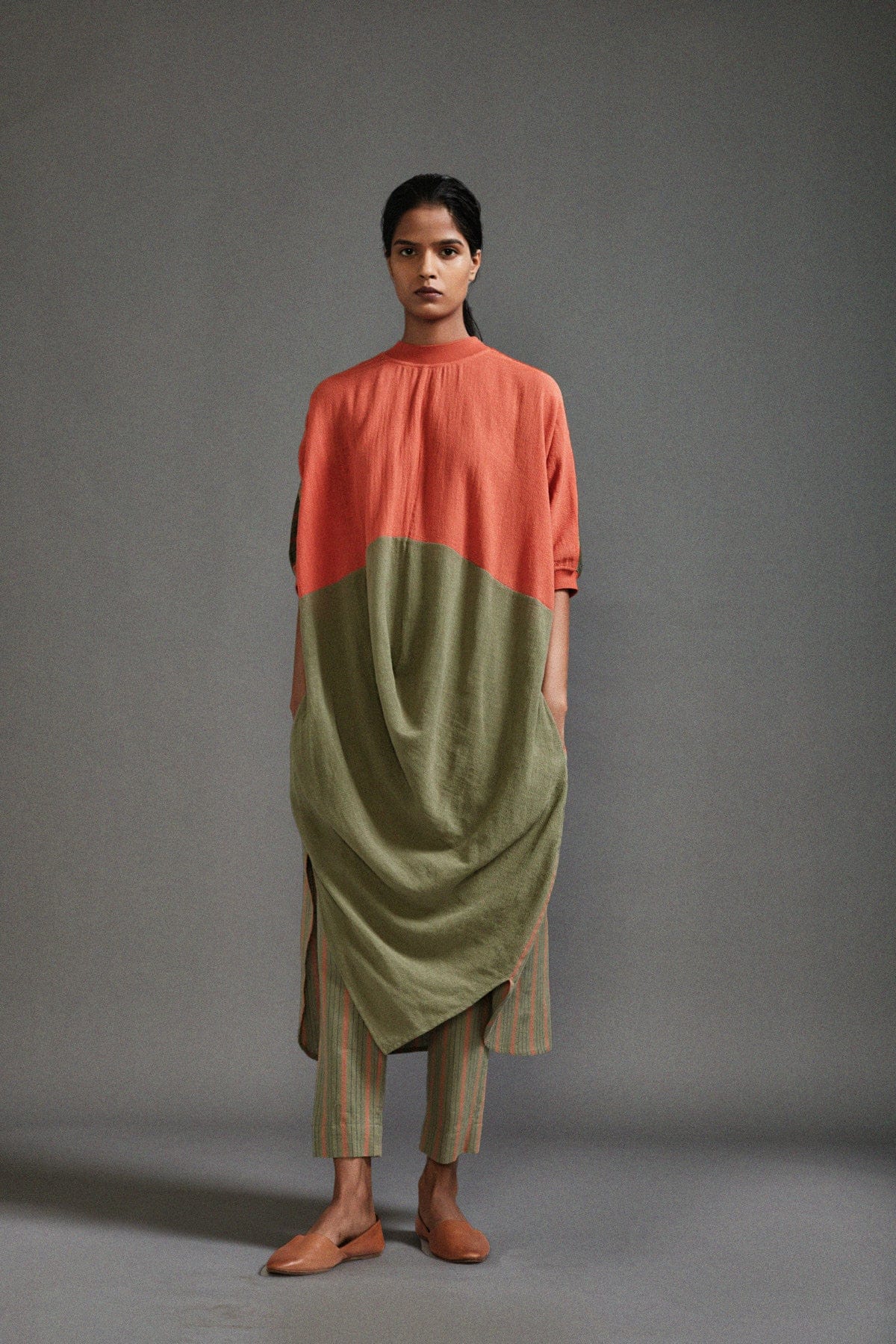 Mati Dresses Rust & Green CB Cowl Tunic Set