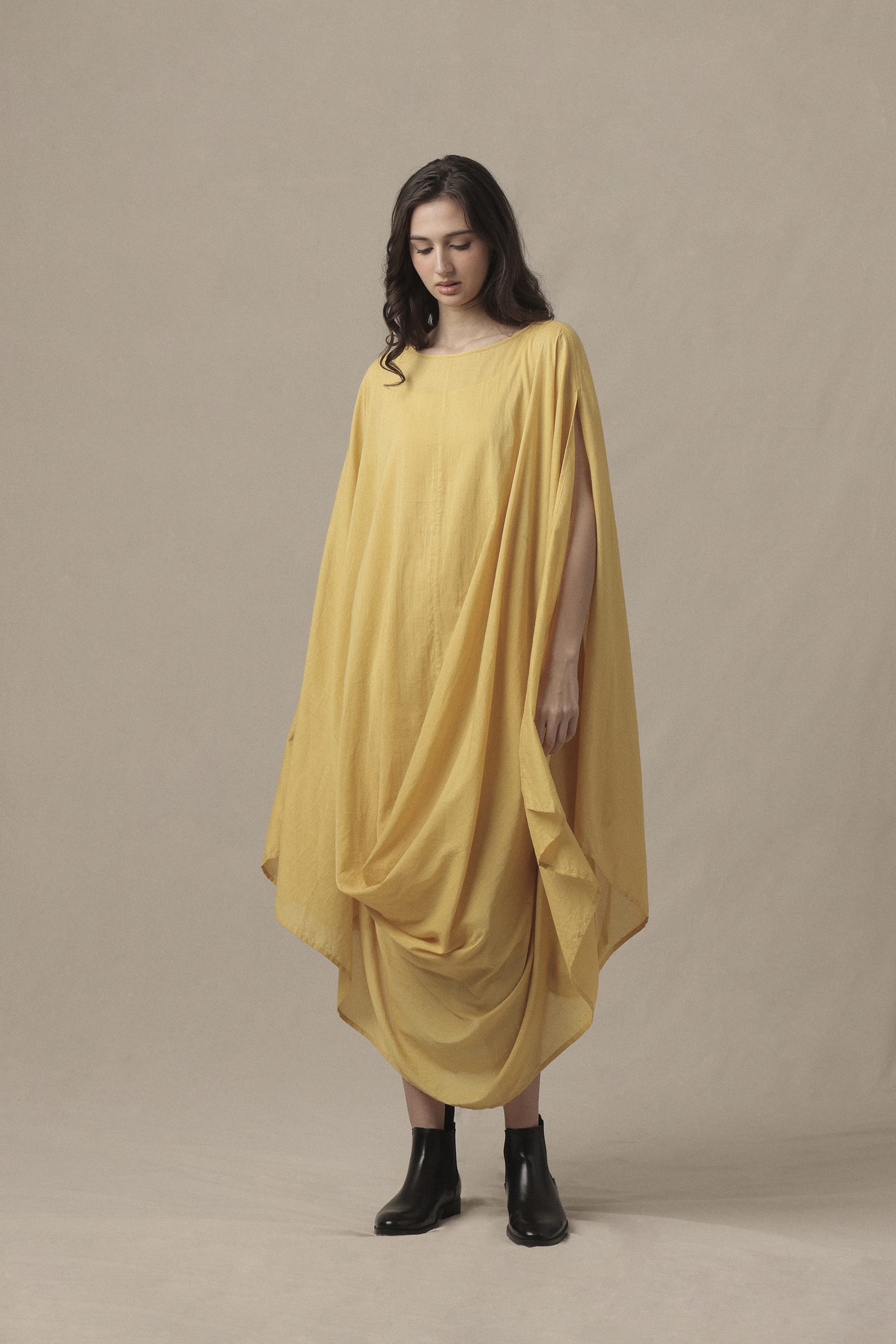 Mati Dresses Yellow Cowl Dress