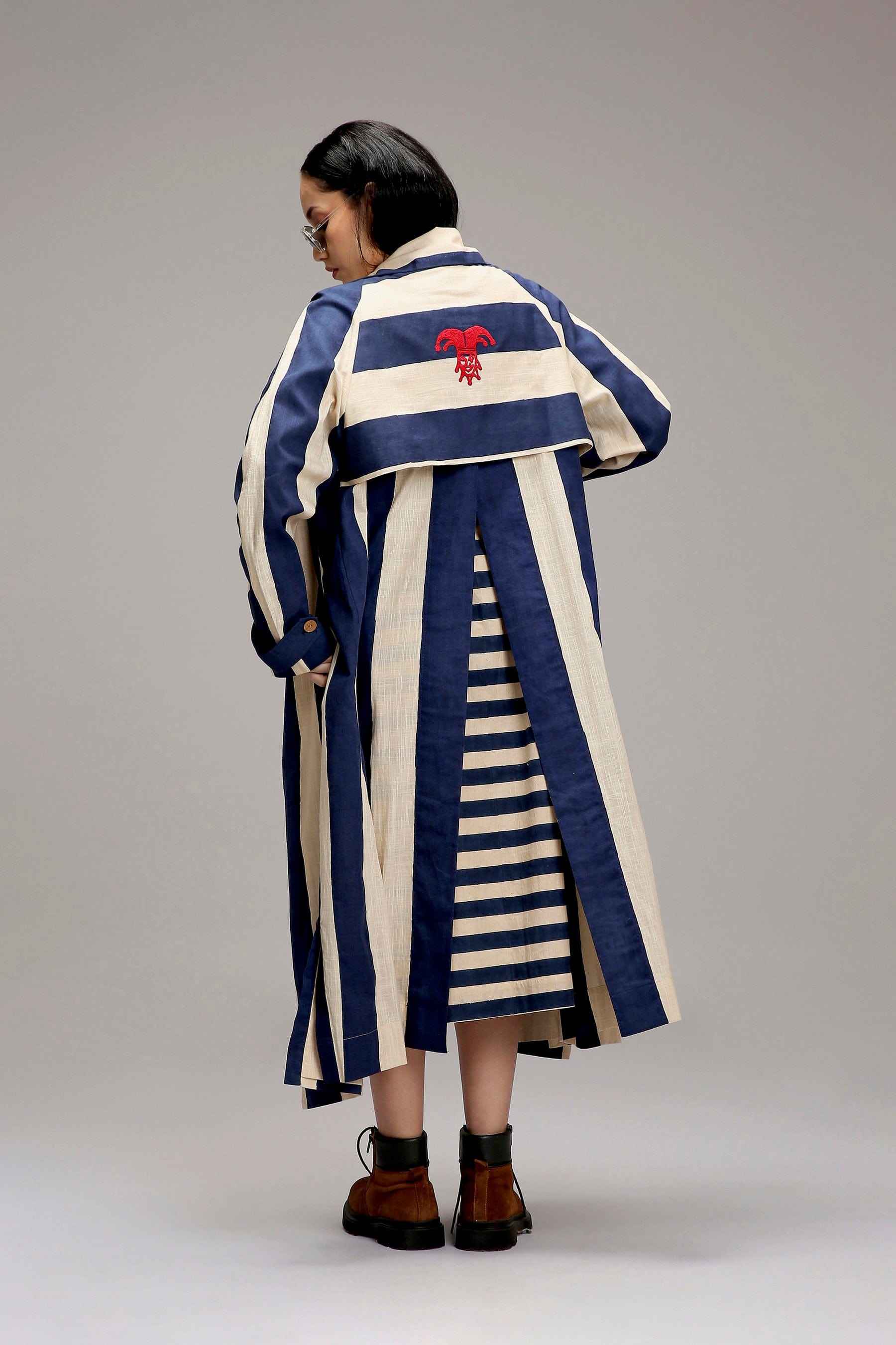 MATI egg-shell big striped trench jacket – back view