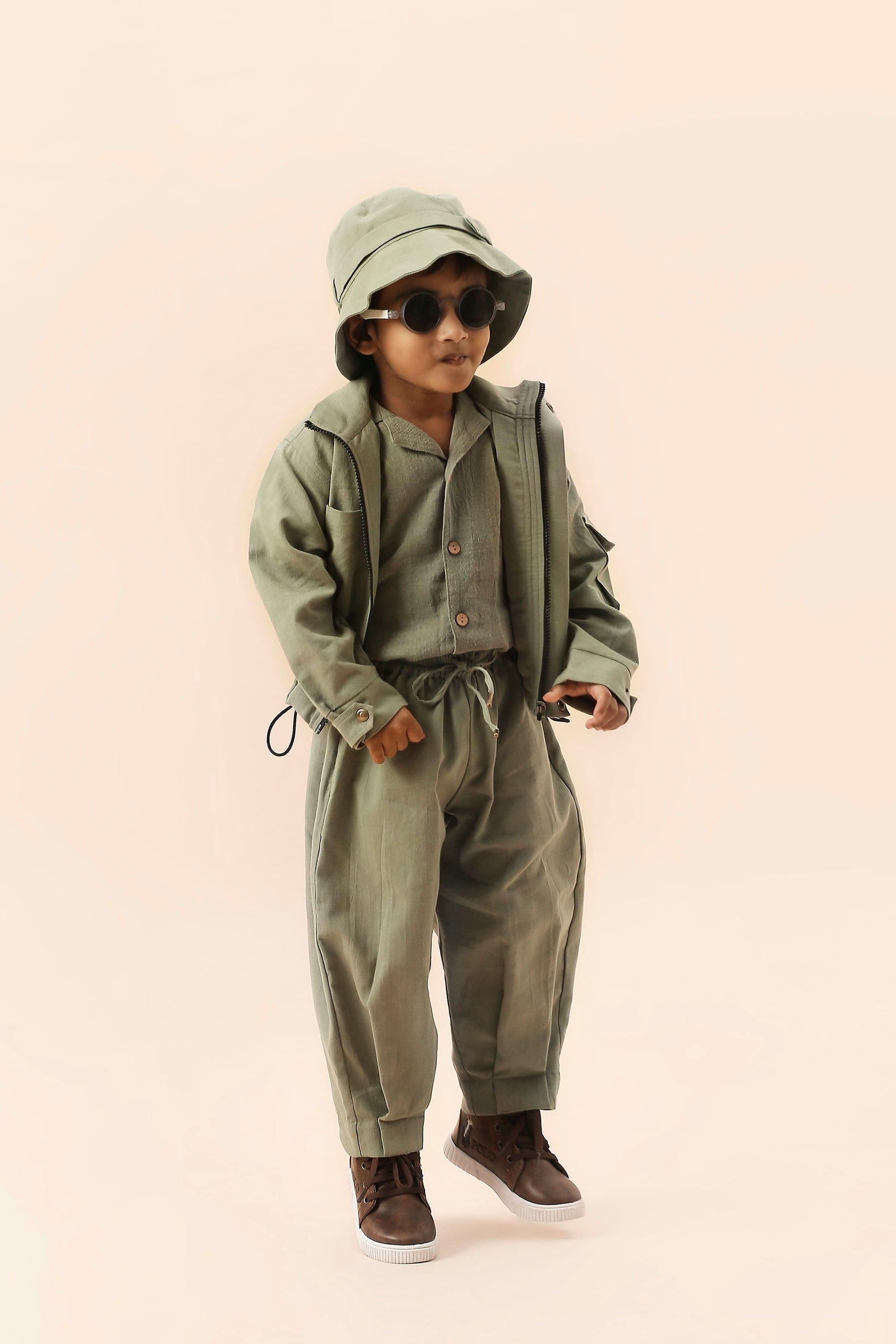 Mati JACKET 0-6 months Mini MATI Boys Green Safari Crop Jacket