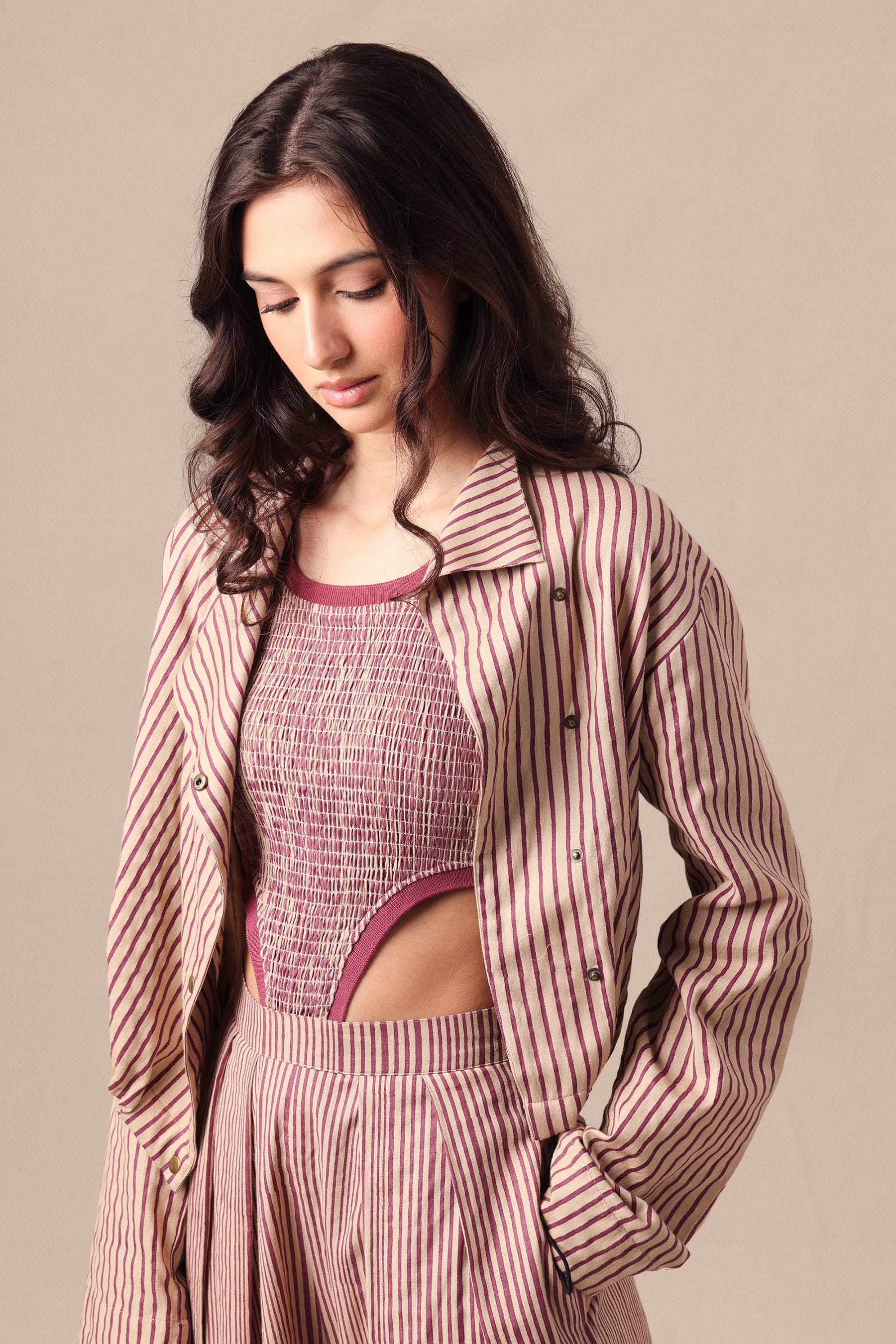 Mati JACKET Mauve Striped Crop Jacket