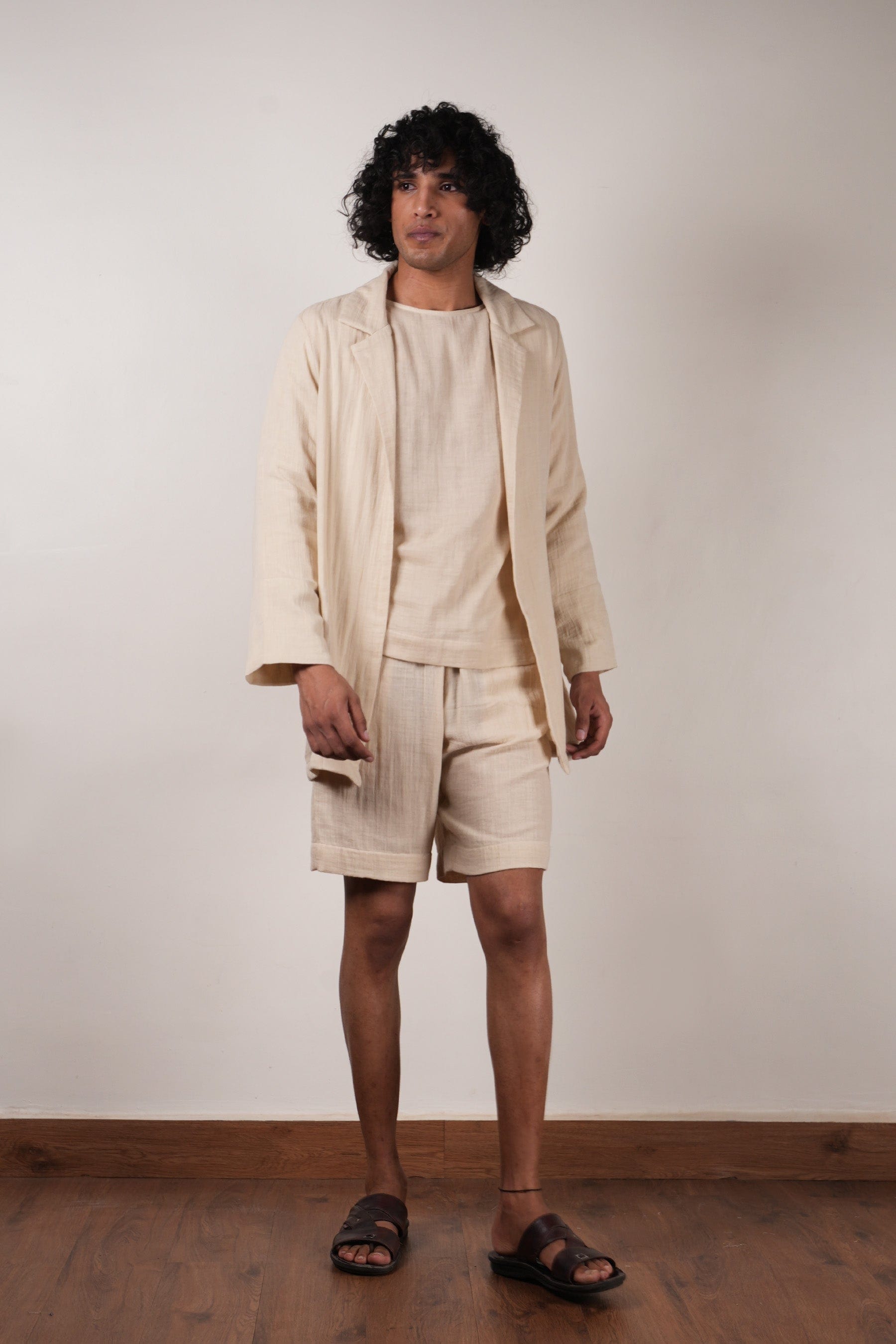 Mati JACKET Men's Crush Cotton Cream Shawl Jacket