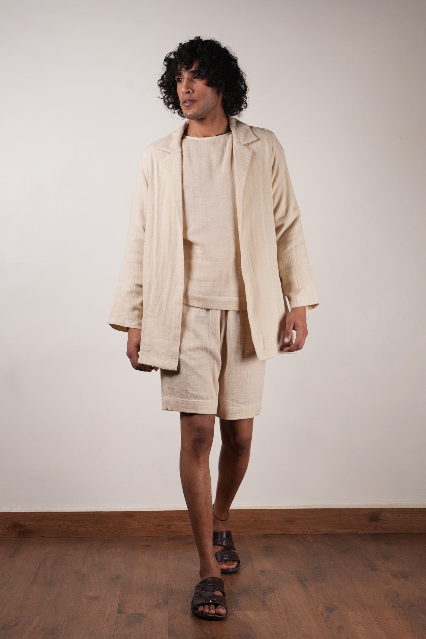 Mati JACKET Men's Crush Cotton Cream Shawl Jacket