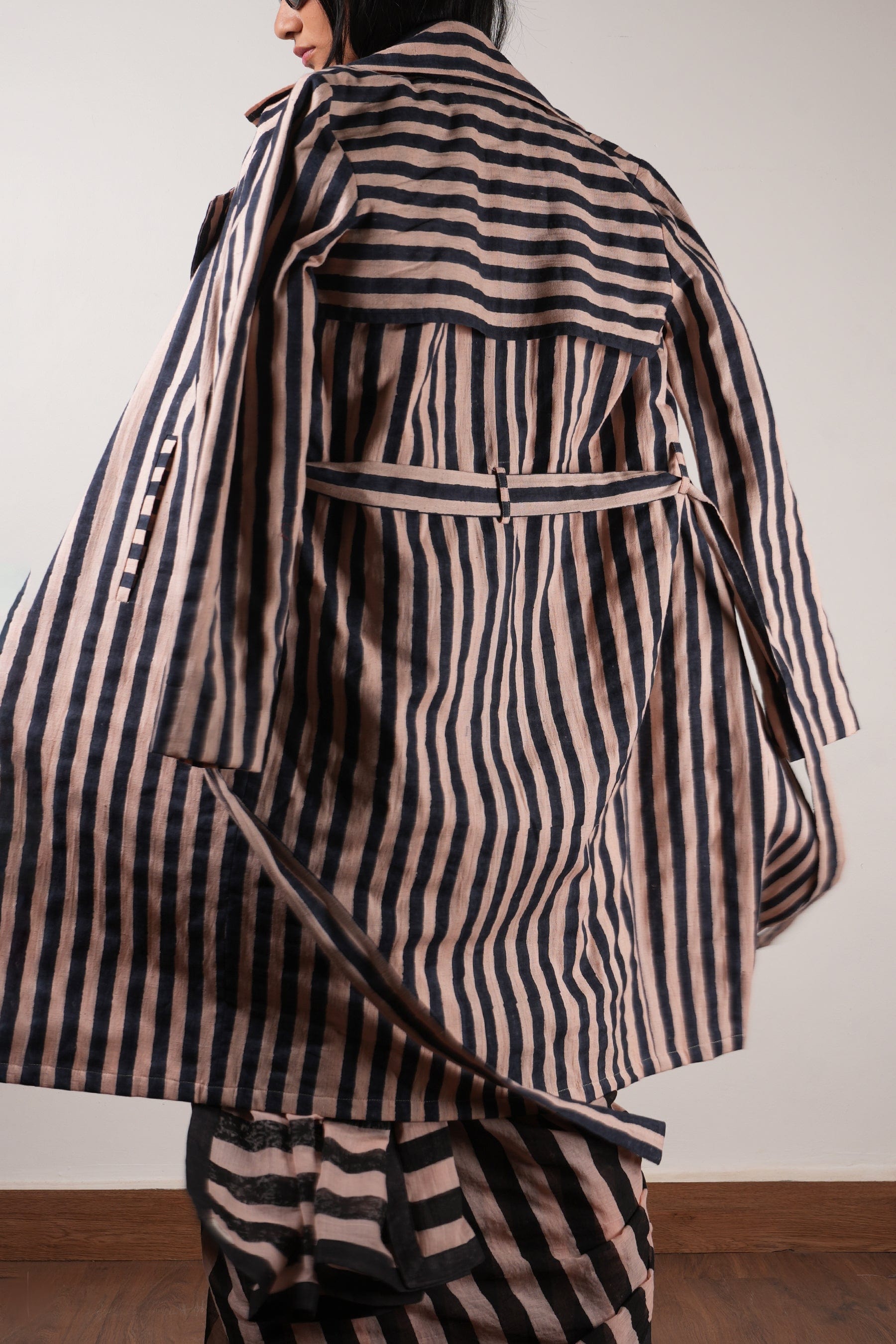 Mati JACKET Pink with Charcoal Block Printed Trench Jacket