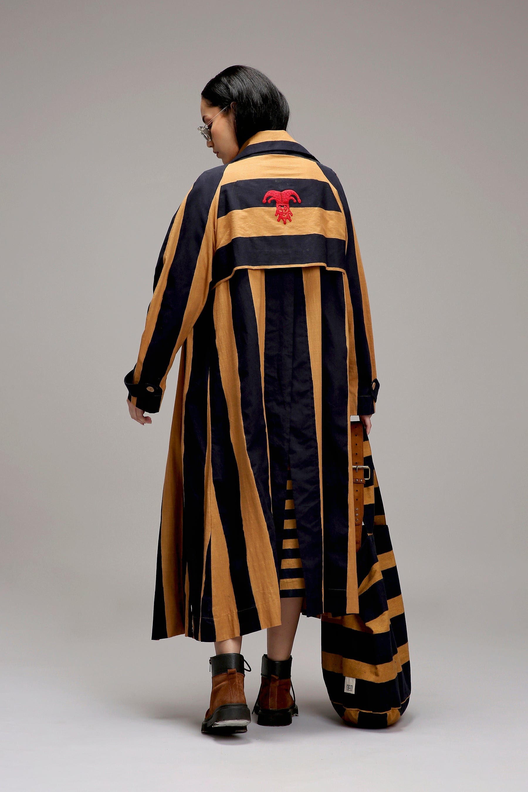 Mati JACKET Tan-Brown Big Striped Trench Jacket