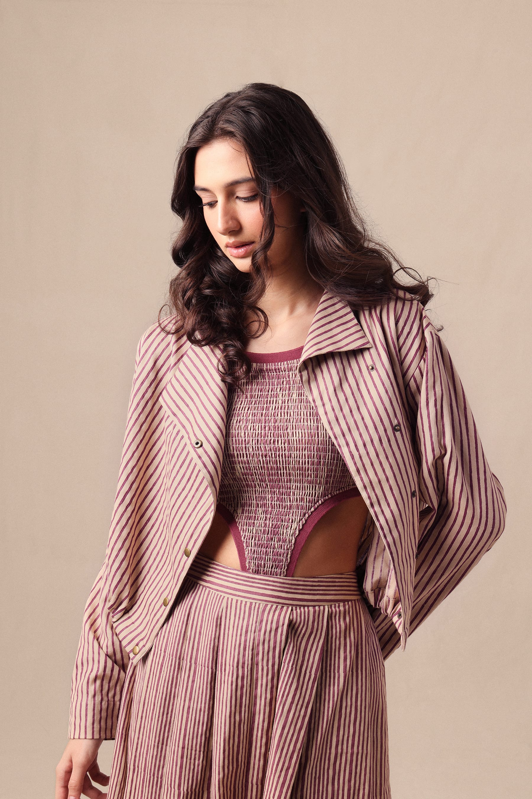Mati JACKET XS Mauve Striped Crop Jacket