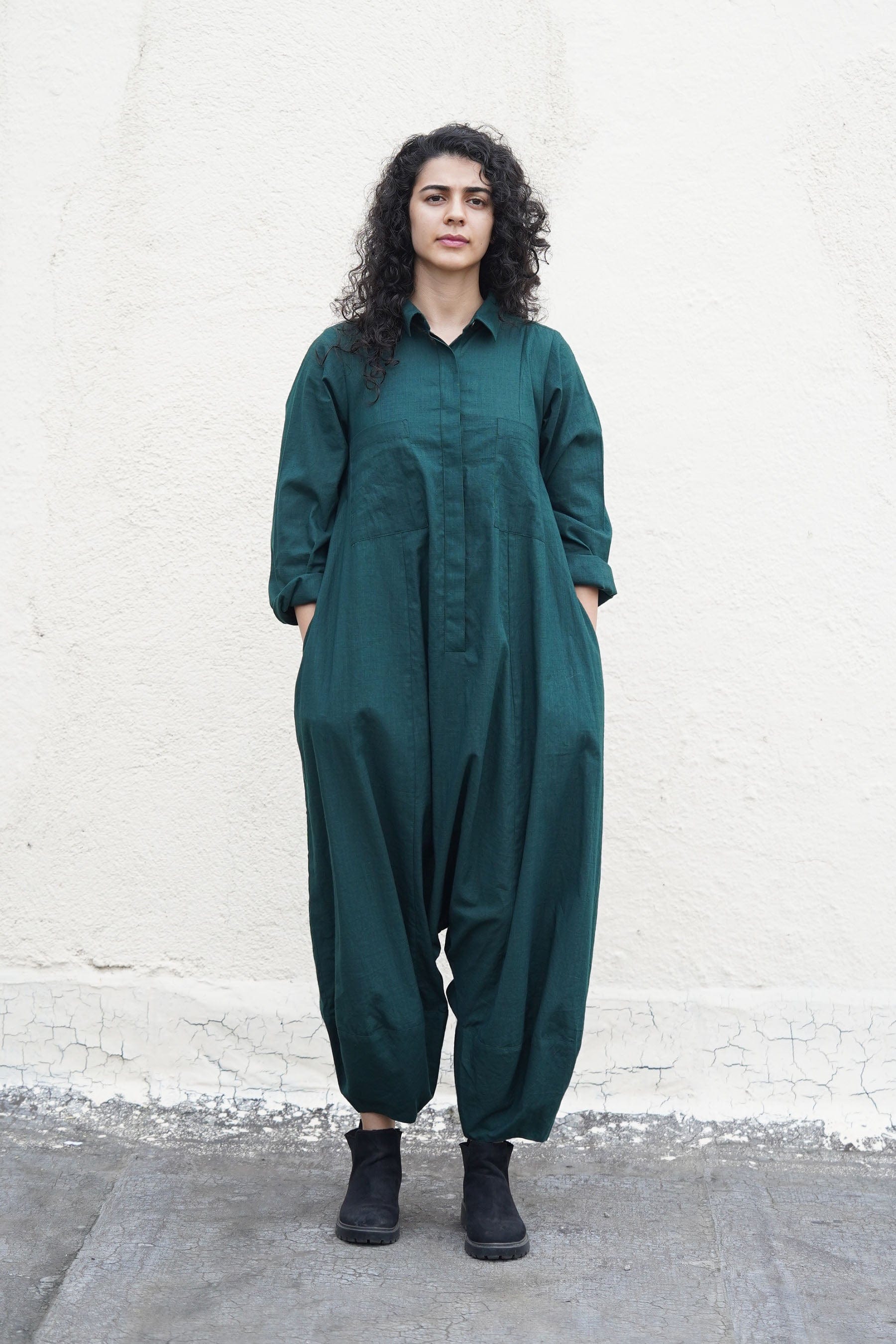 Mati JUMPSUIT XS Green Collar Sleeve Suga Jumpsuit