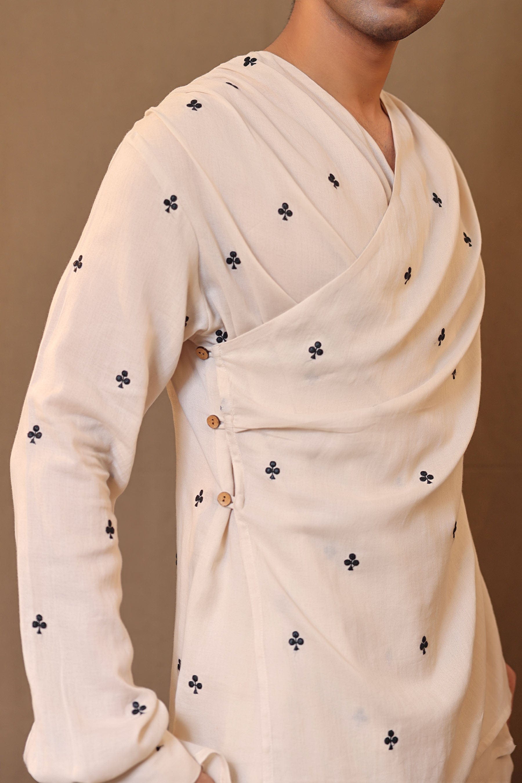 Men's off-white embroidered overlap shirt styled – MATI TAASH menswear