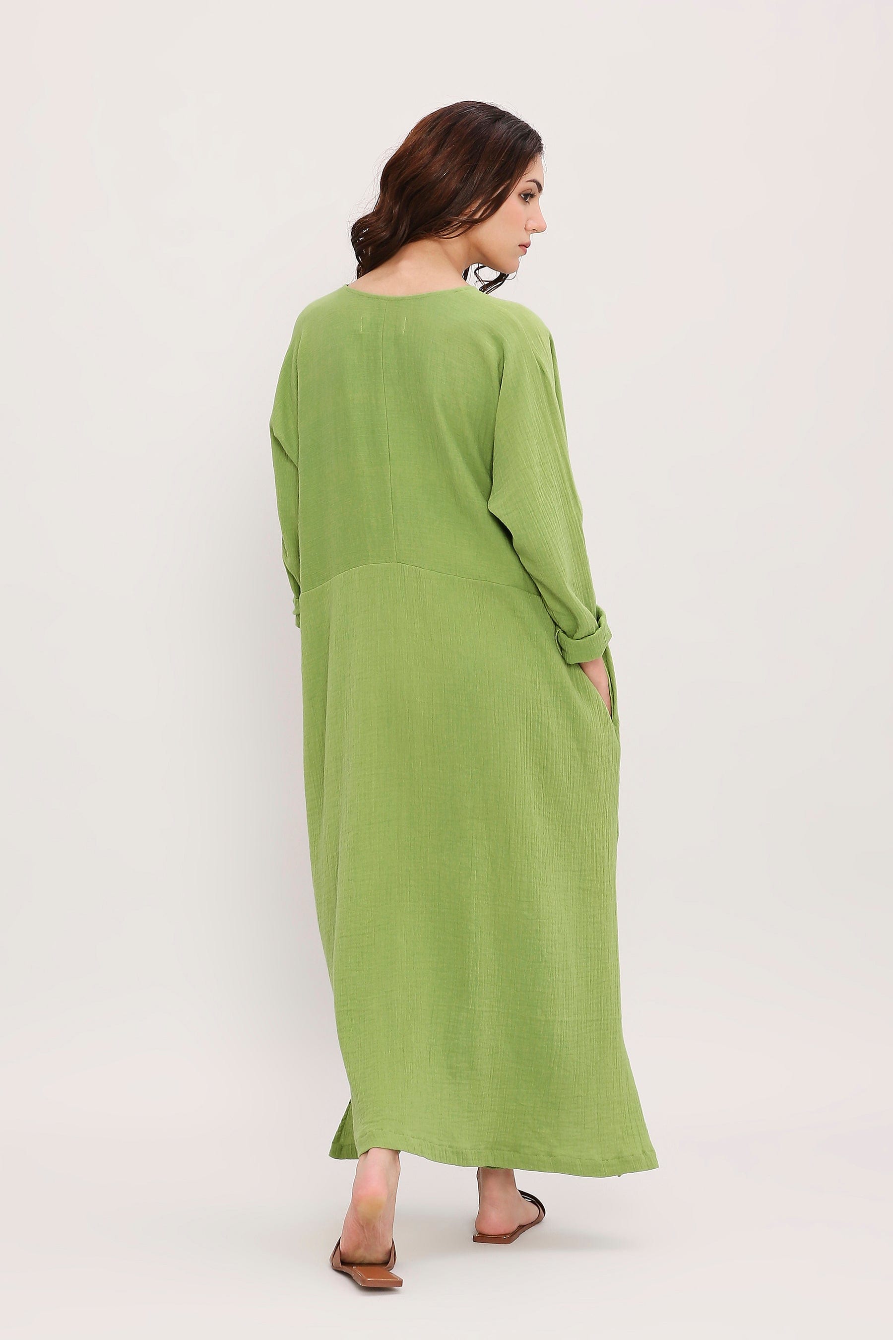 Mati Olive Green Oversized Kaftan Tunic Back Full-Length View