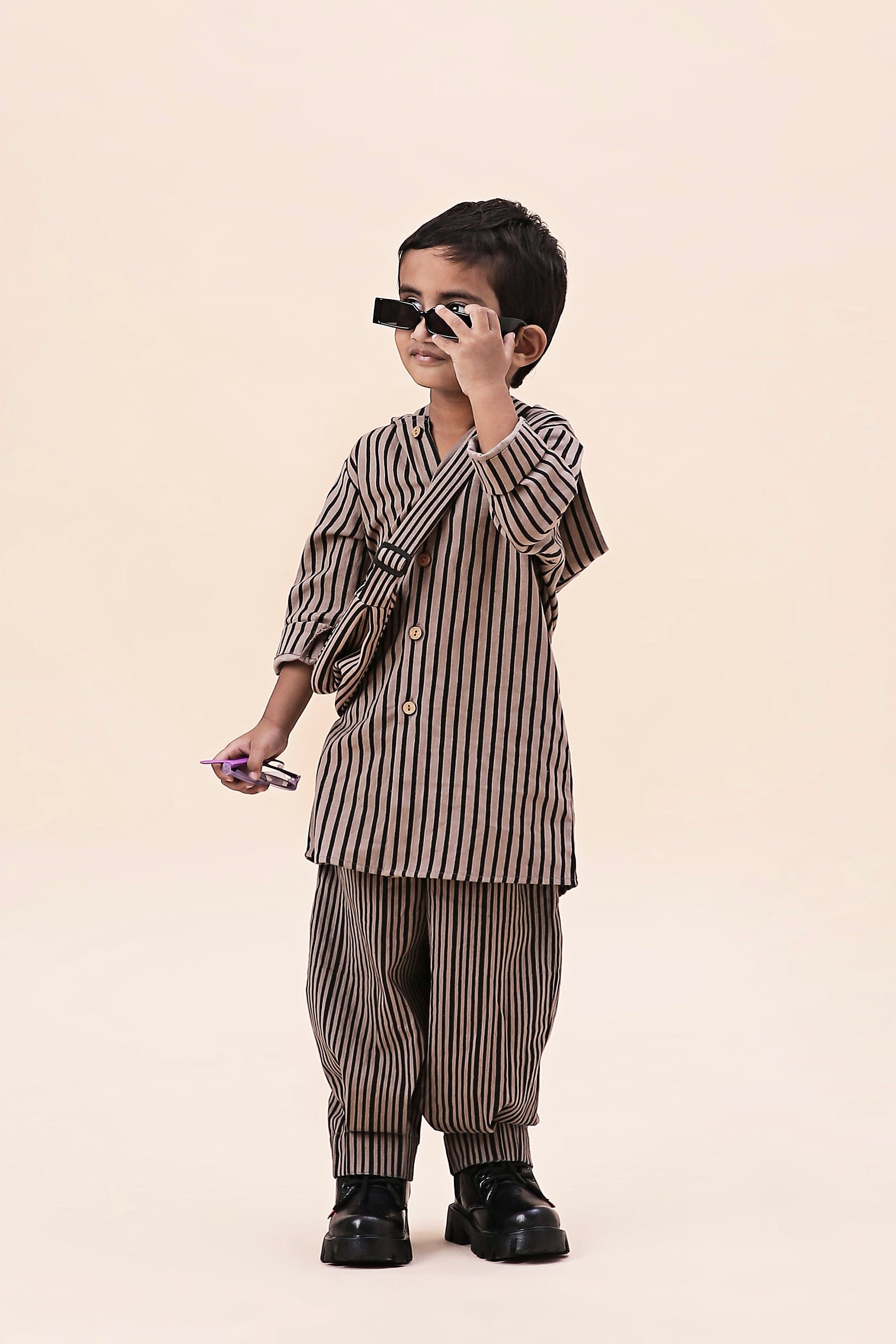 Mati Outfit Sets 0-6 months Mini MATI Boy's Hooded Brown Striped Set (2 PCS)