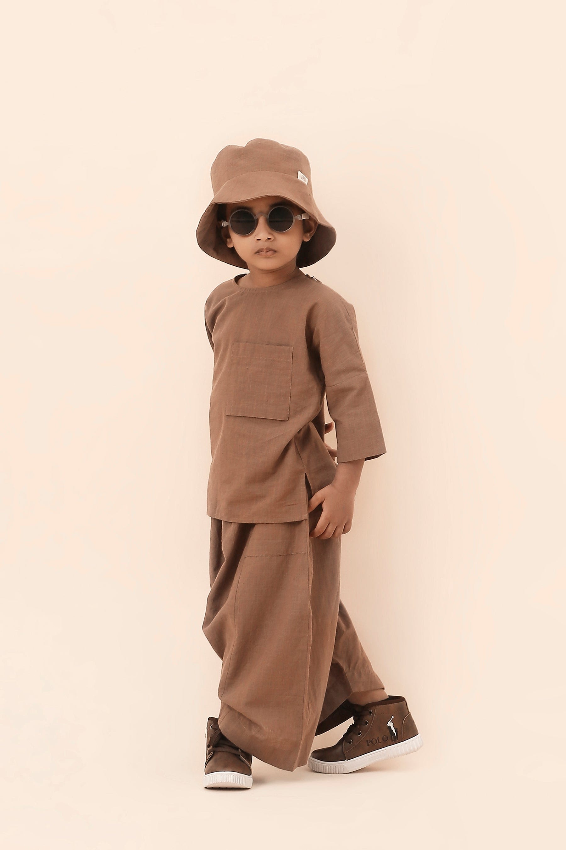 Mati Outfit Sets 0-6 months Mini MATI Boys Beige Cross Pocket Top & Harem Pants Set (2 PCS)
