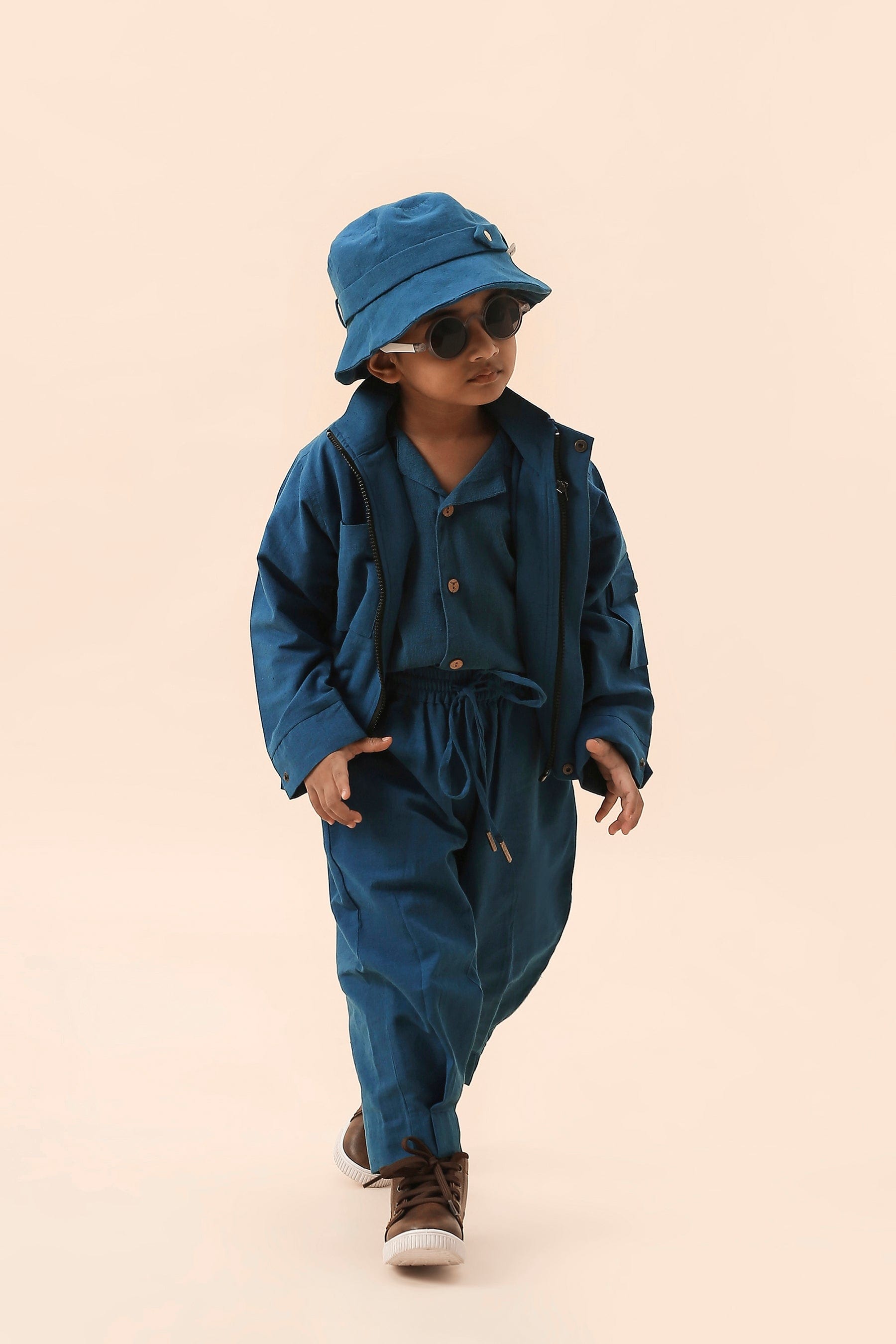 Mati Outfit Sets 0-6 months Mini MATI Boys Blue Safari Crop Set (3 PCS)