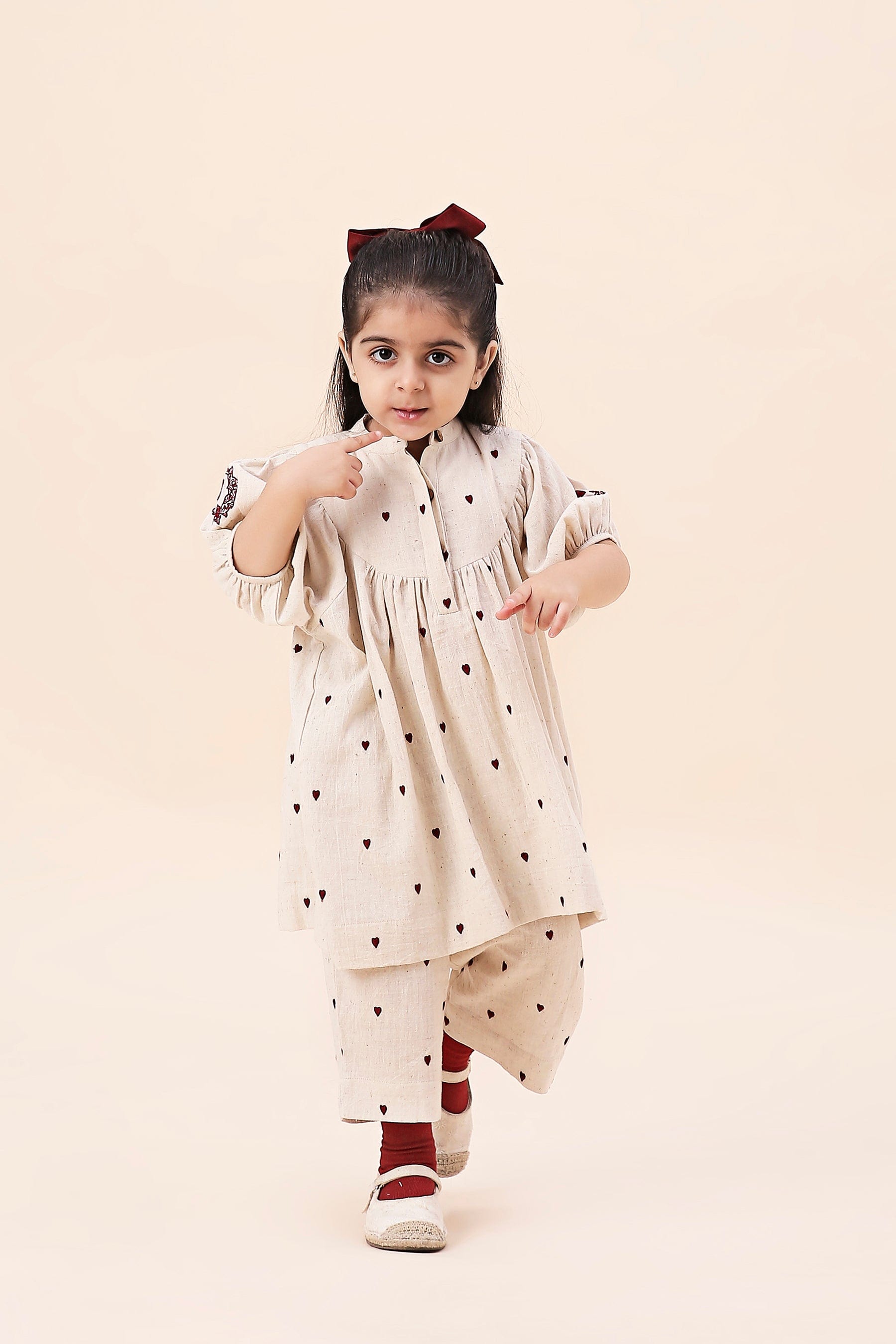 Mati Outfit Sets 0-6 months Mini MATI Girls Off-White Heart EMB Acra Tunic Set (2 PCS)
