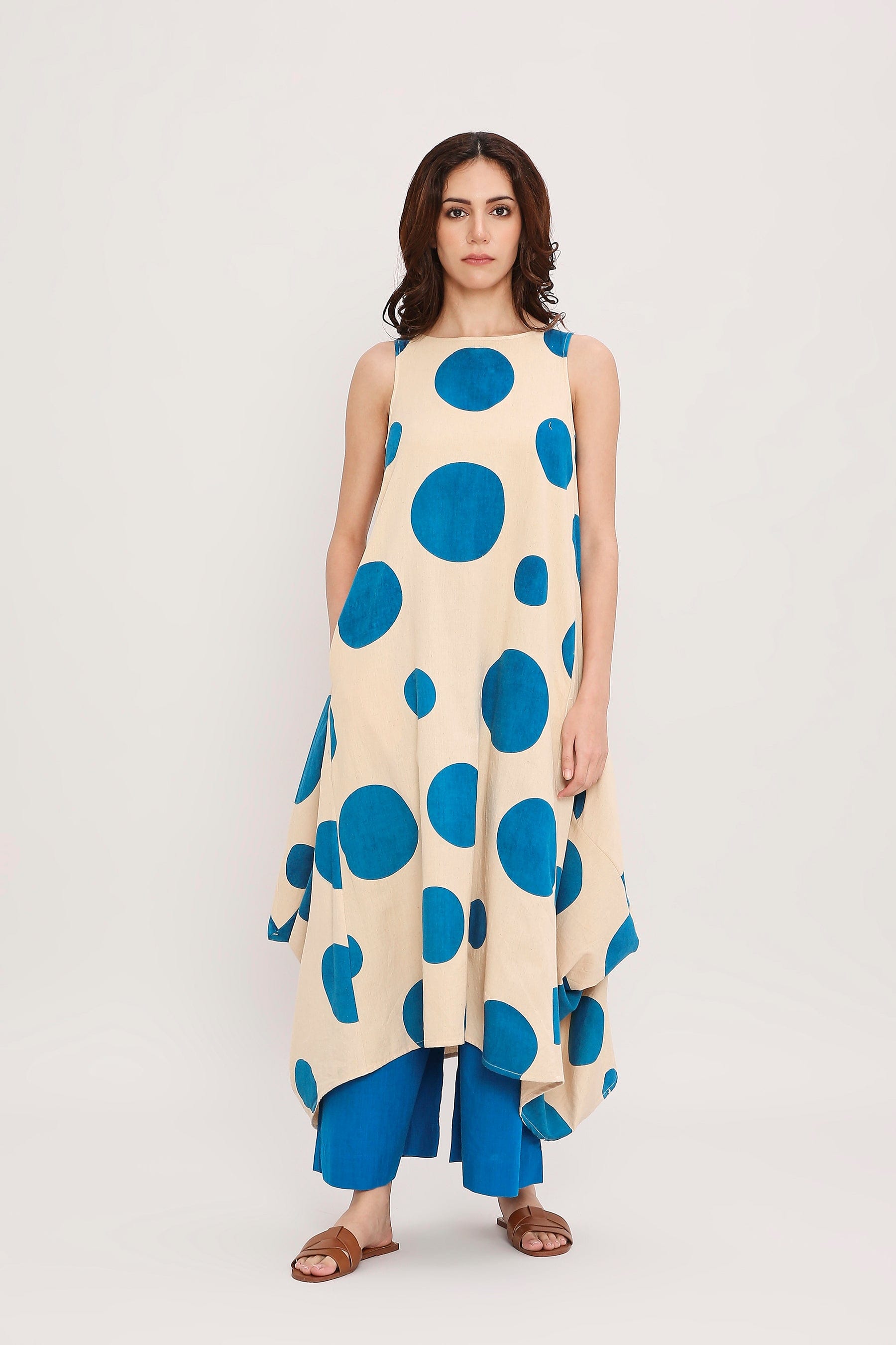 Mati Outfit Sets Blue Hand Block Printed Polka Vari Co-Ord Set (2 PCS)