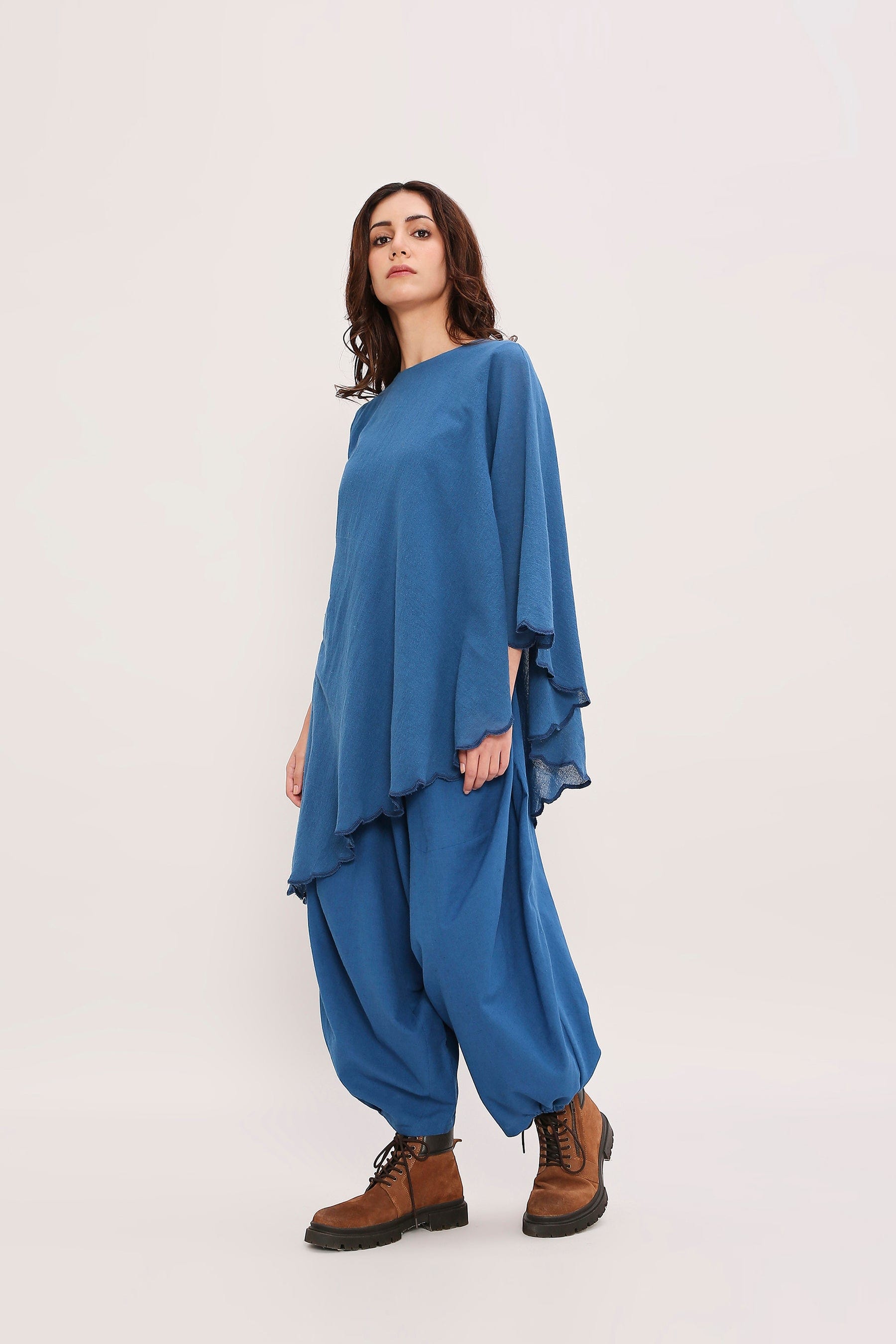 Mati Outfit Sets Blue Ribbed Scallop Tunic Set (2 PCS)