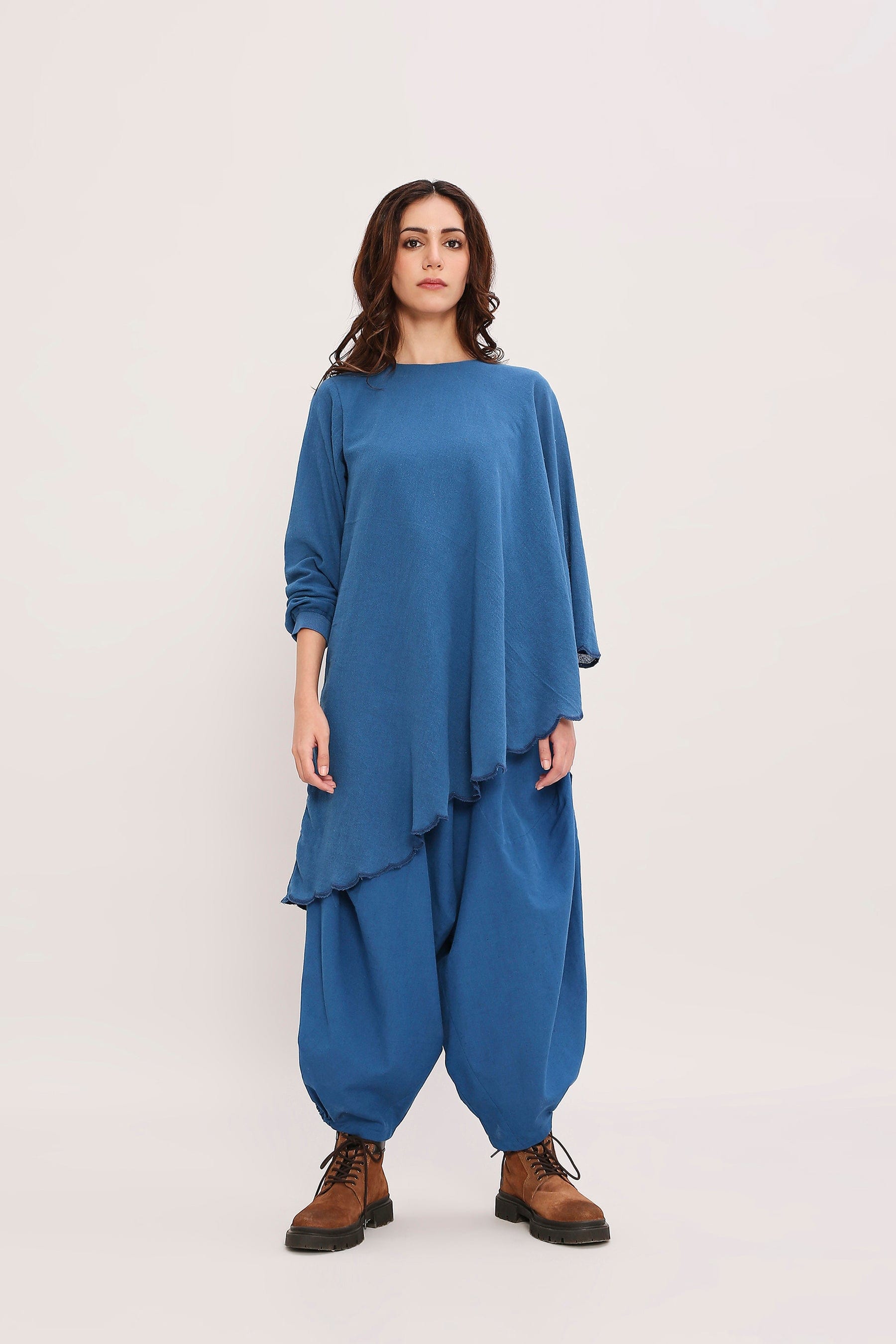 Mati Outfit Sets Blue Ribbed Scallop Tunic Set (2 PCS)