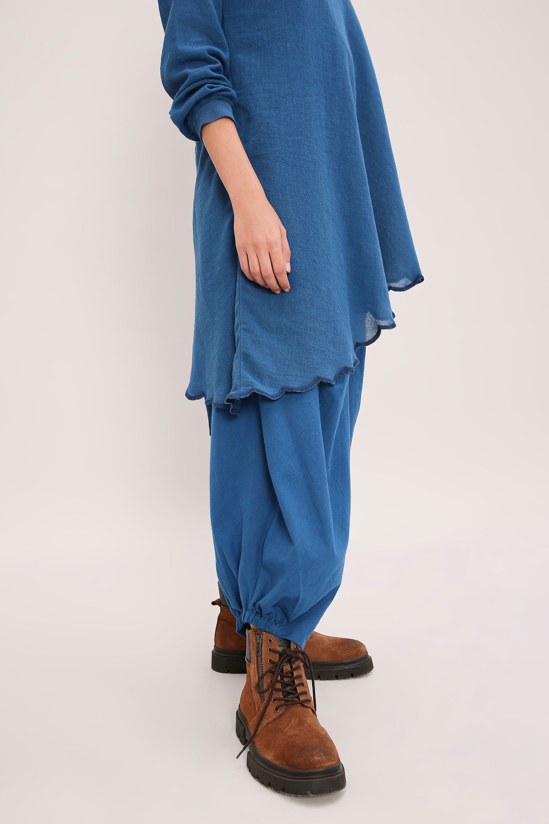 Mati Outfit Sets Blue Ribbed Scallop Tunic Set (2 PCS)