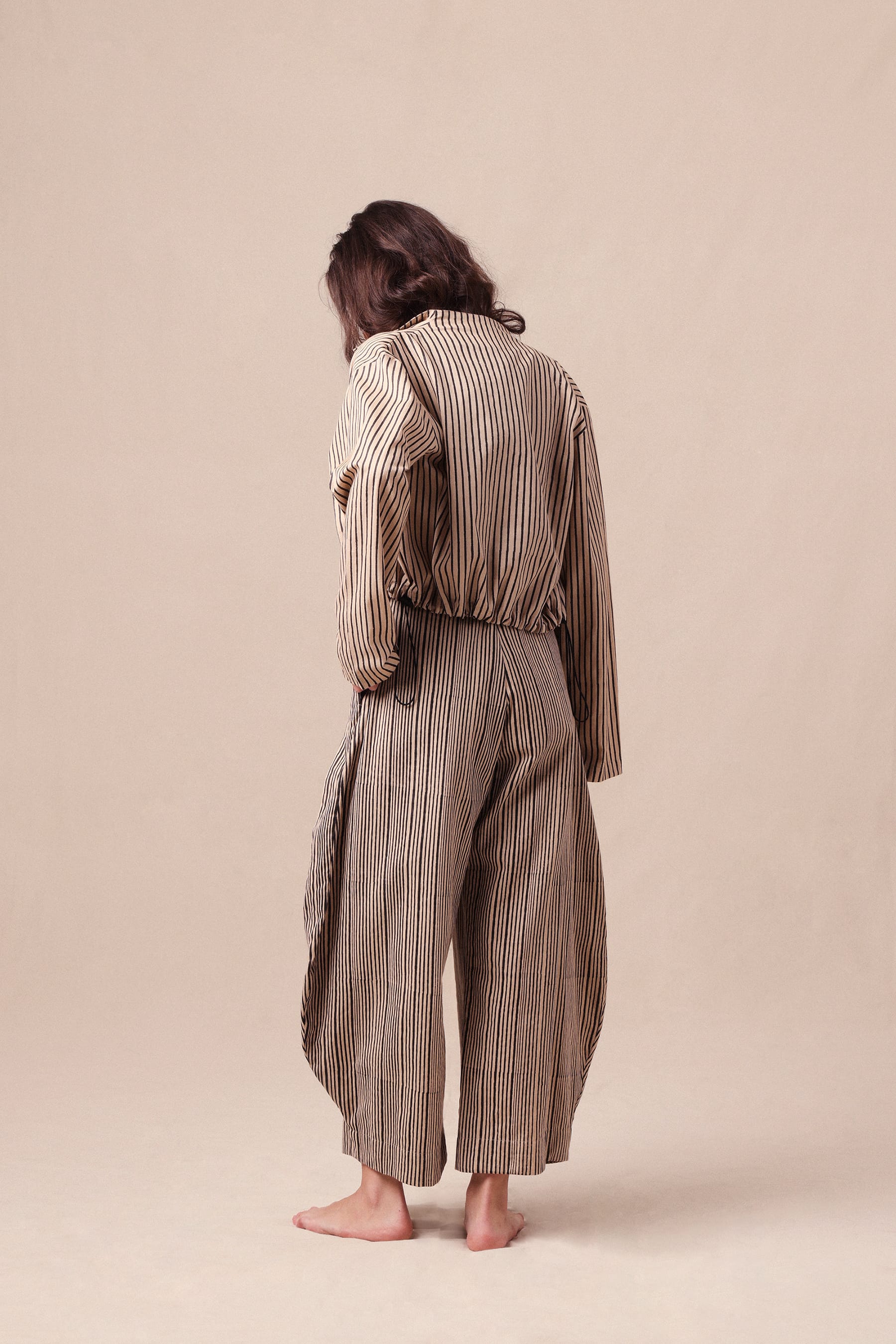 Mati Outfit Sets Charcoal Striped Bodysuit Barrel Pants and Crop Jacket Co-Ord Set (3 PCS)