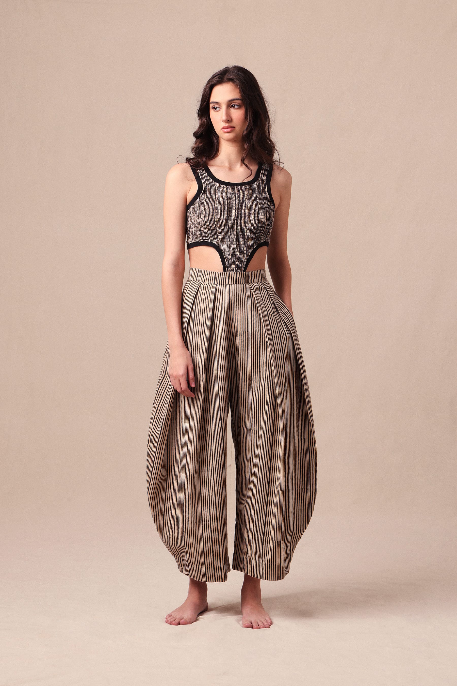 Mati Outfit Sets Charcoal Striped Bodysuit & Barrel Pants Co-Ord Set (2 PCS)