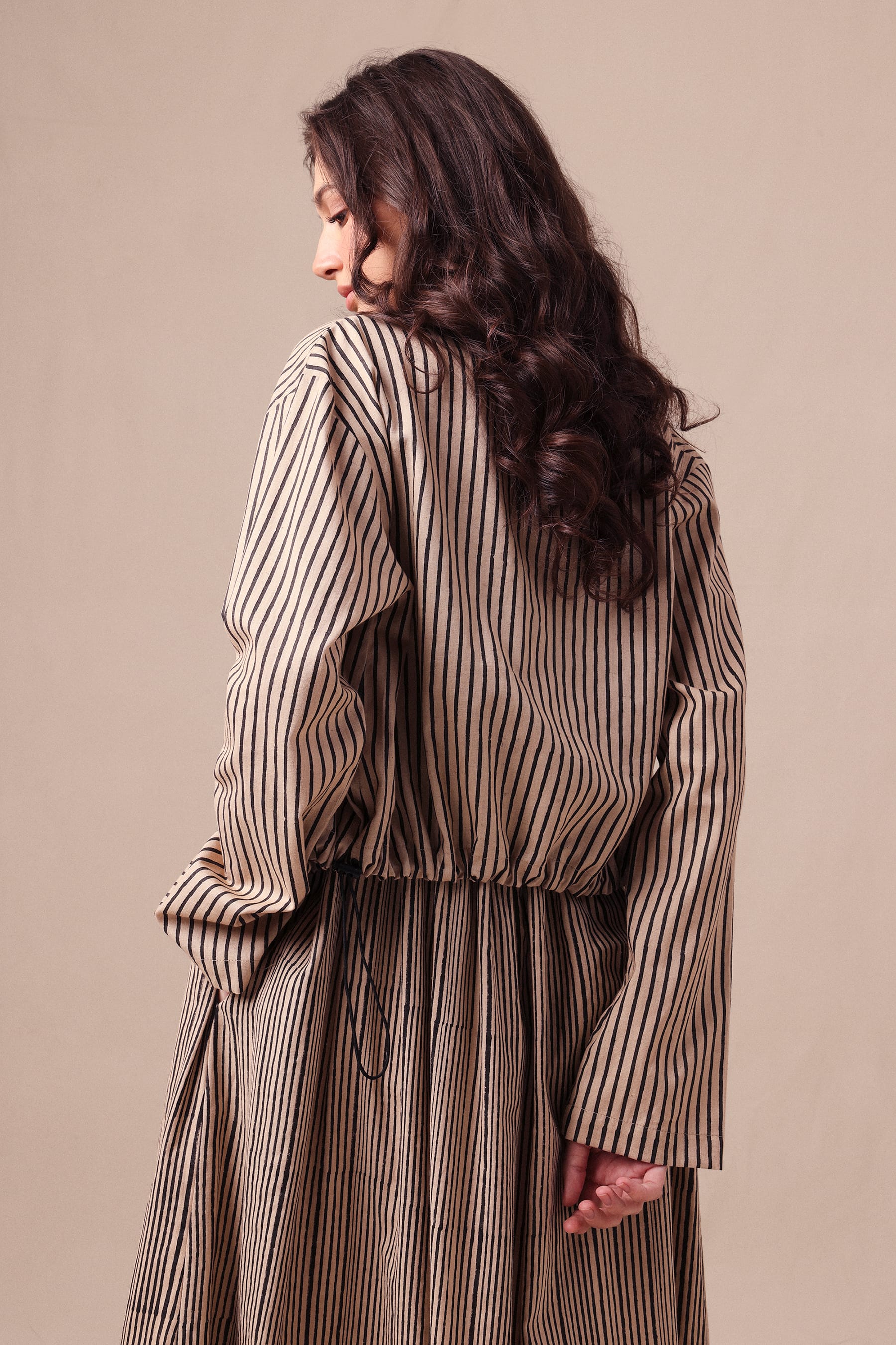 Mati Outfit Sets Charcoal Striped Corset Dress & Crop Jacket Set (2 PCS)