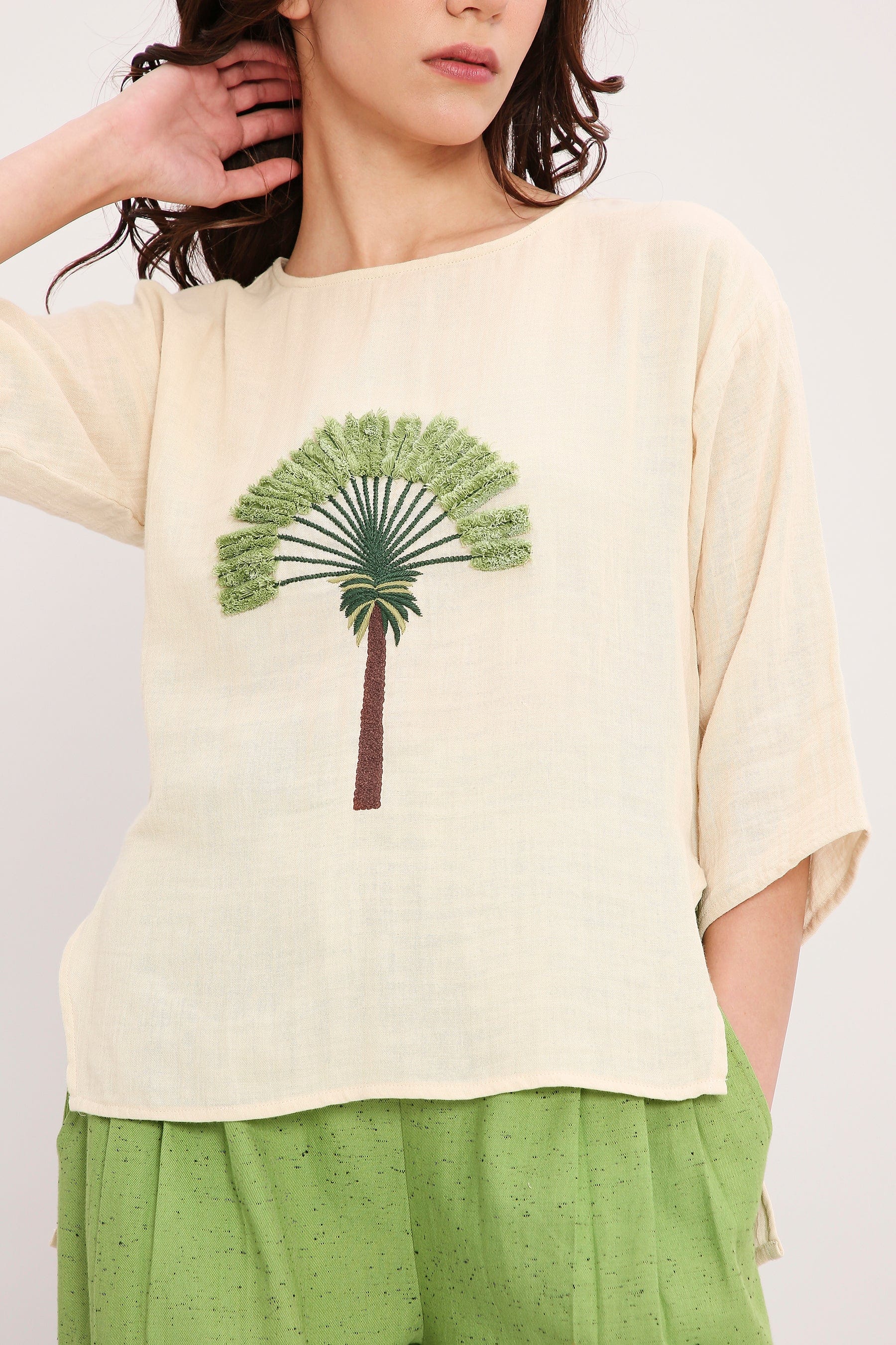 Mati Outfit Sets Coco Cream Embroidered Top & Pants Set (2 PCS)