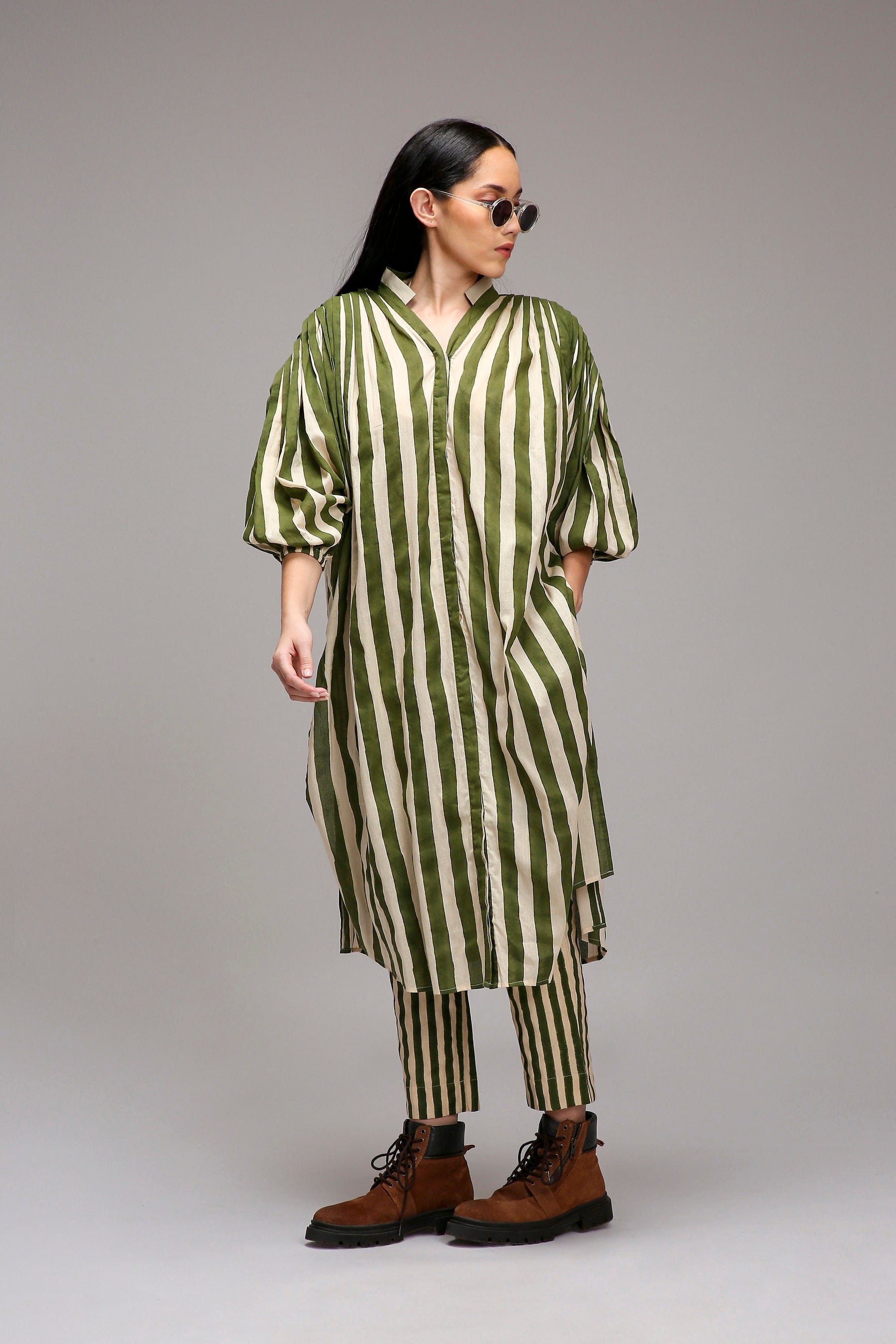 Mati Outfit Sets Egg-Shell Green Striped Baha Tunic Set (2 PCS)