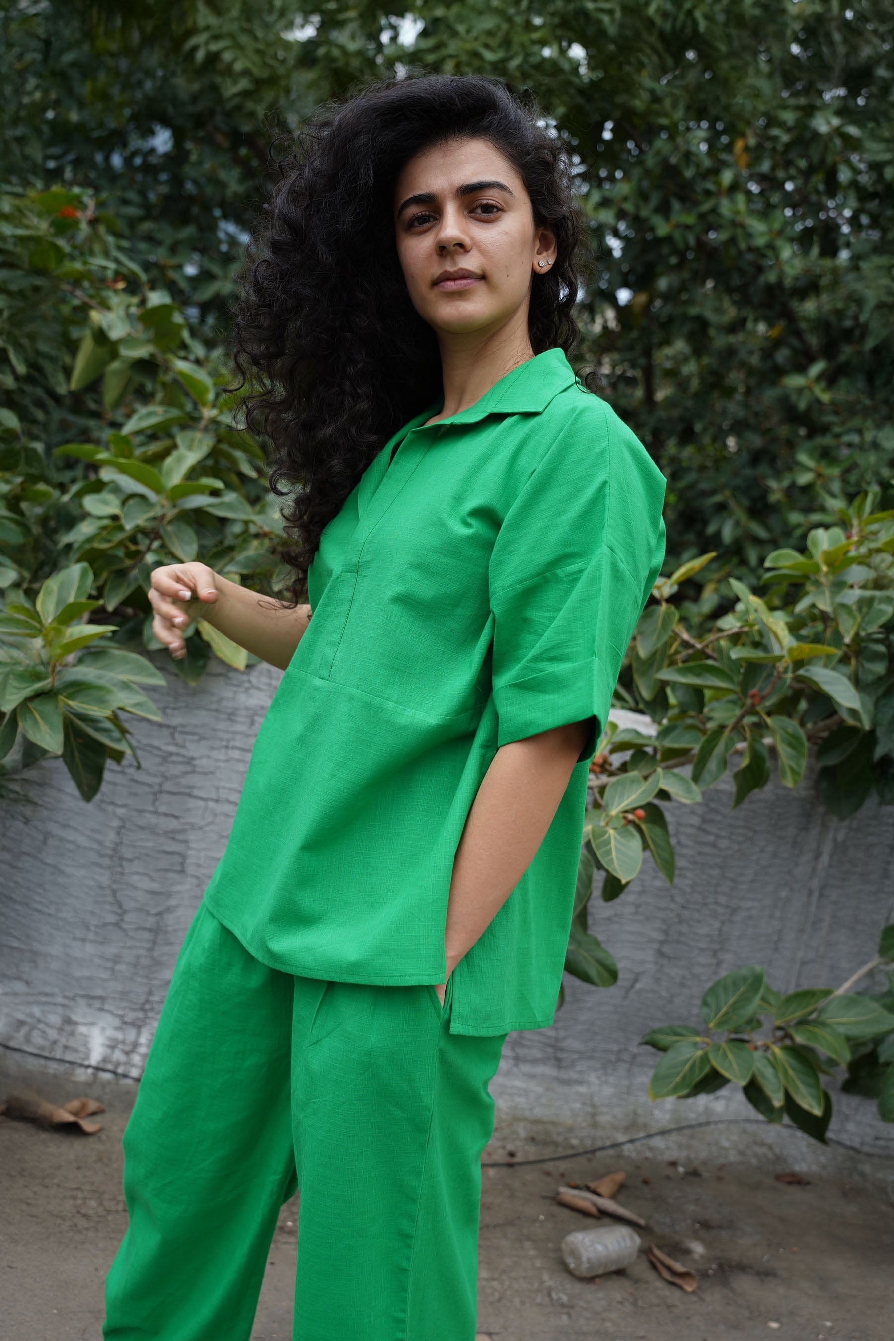 Mati Outfit Sets Green Ekin Shirt & Hera Cotton Co-Ord Set (2 PCS)