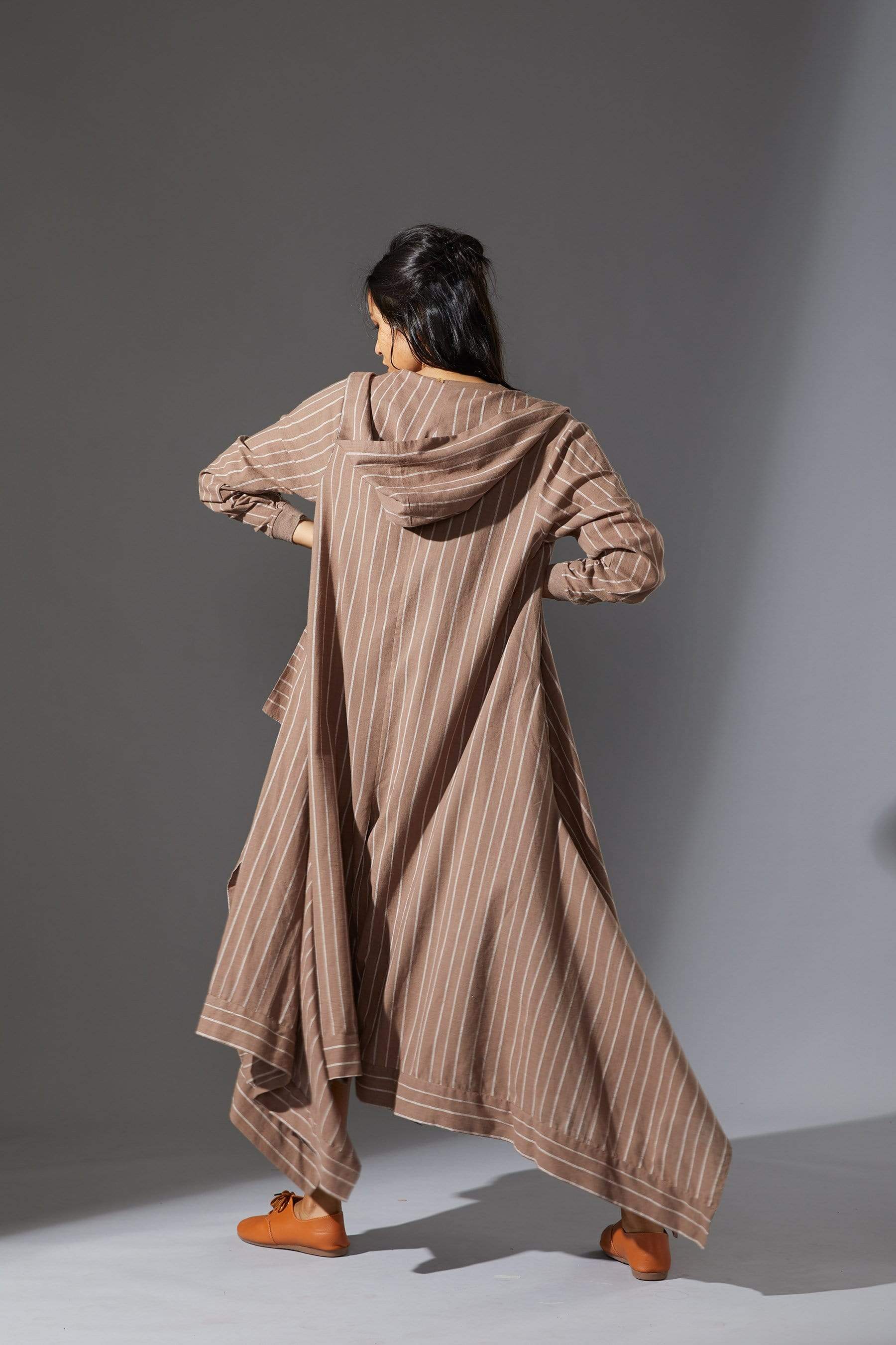 Handcrafted from Handwoven Organic Cotton, Beige Dress & Jacket Coord Set for Women by Sustainable Fashion Designer Clothing Label MATI