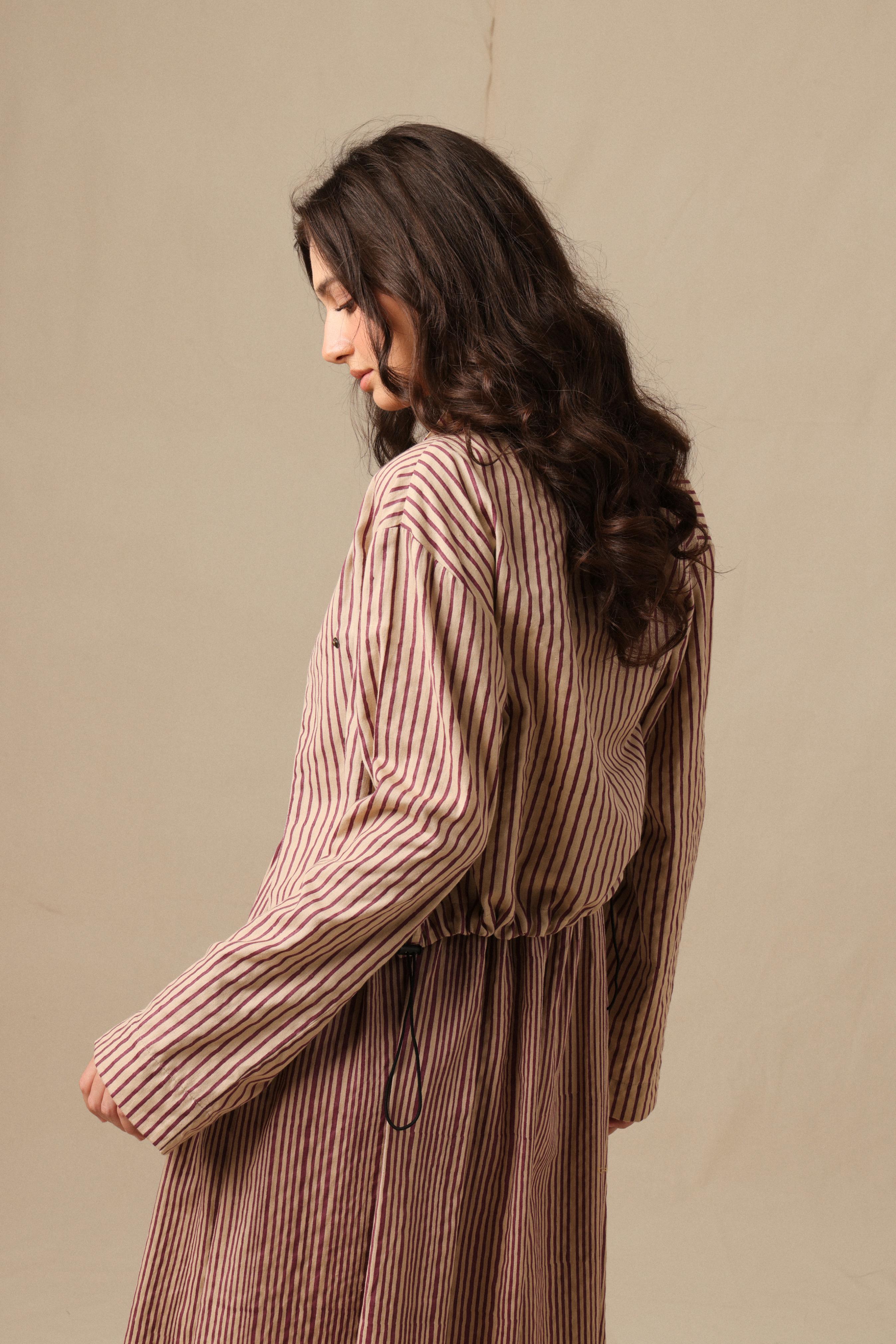 Mati Outfit Sets Mauve Striped Corset Dress & Crop Jacket Set (2 PCS)