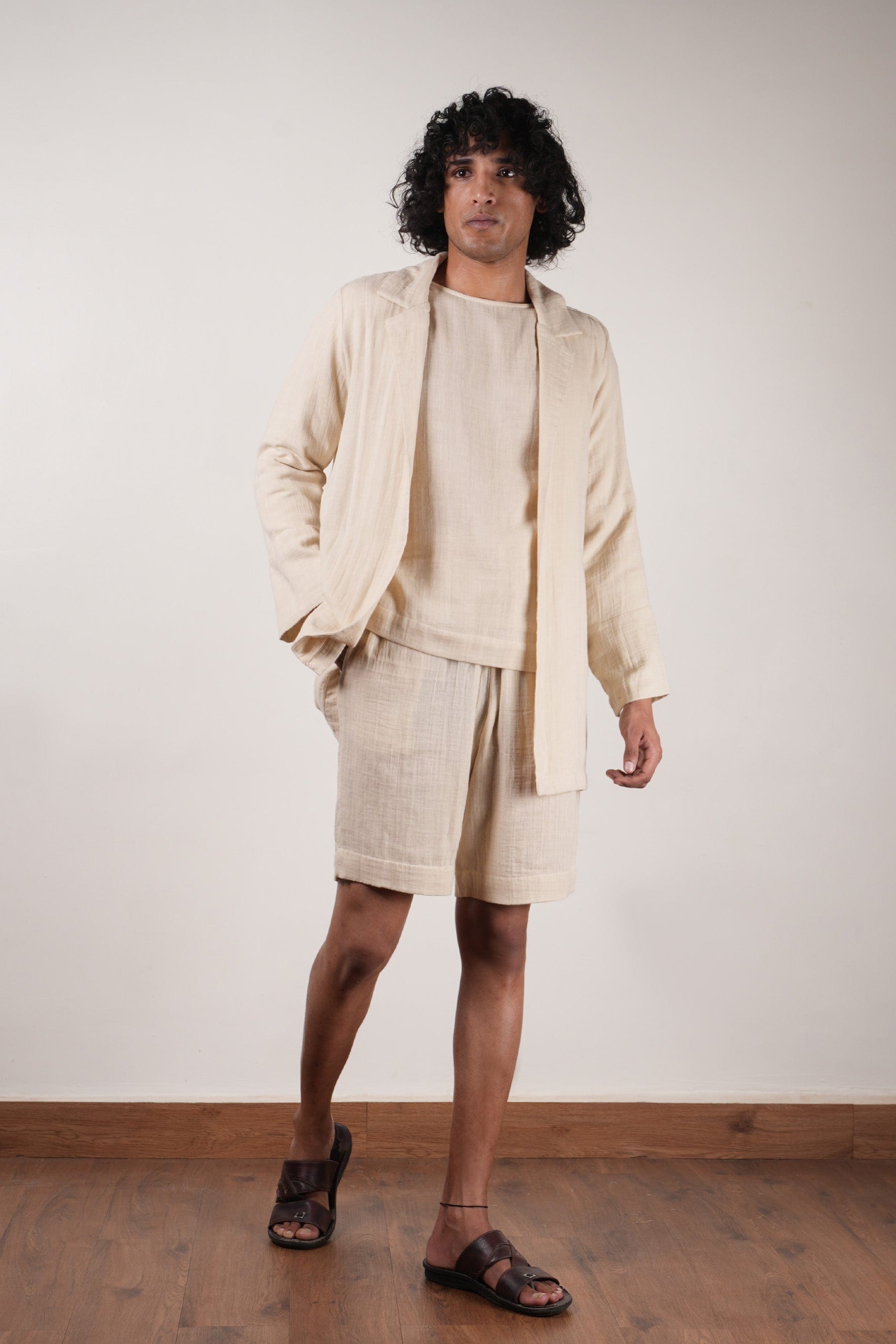 Mati Outfit Sets Men's Cream Crush T-Shirt, Shorts & Jacket Set (3 PCS)