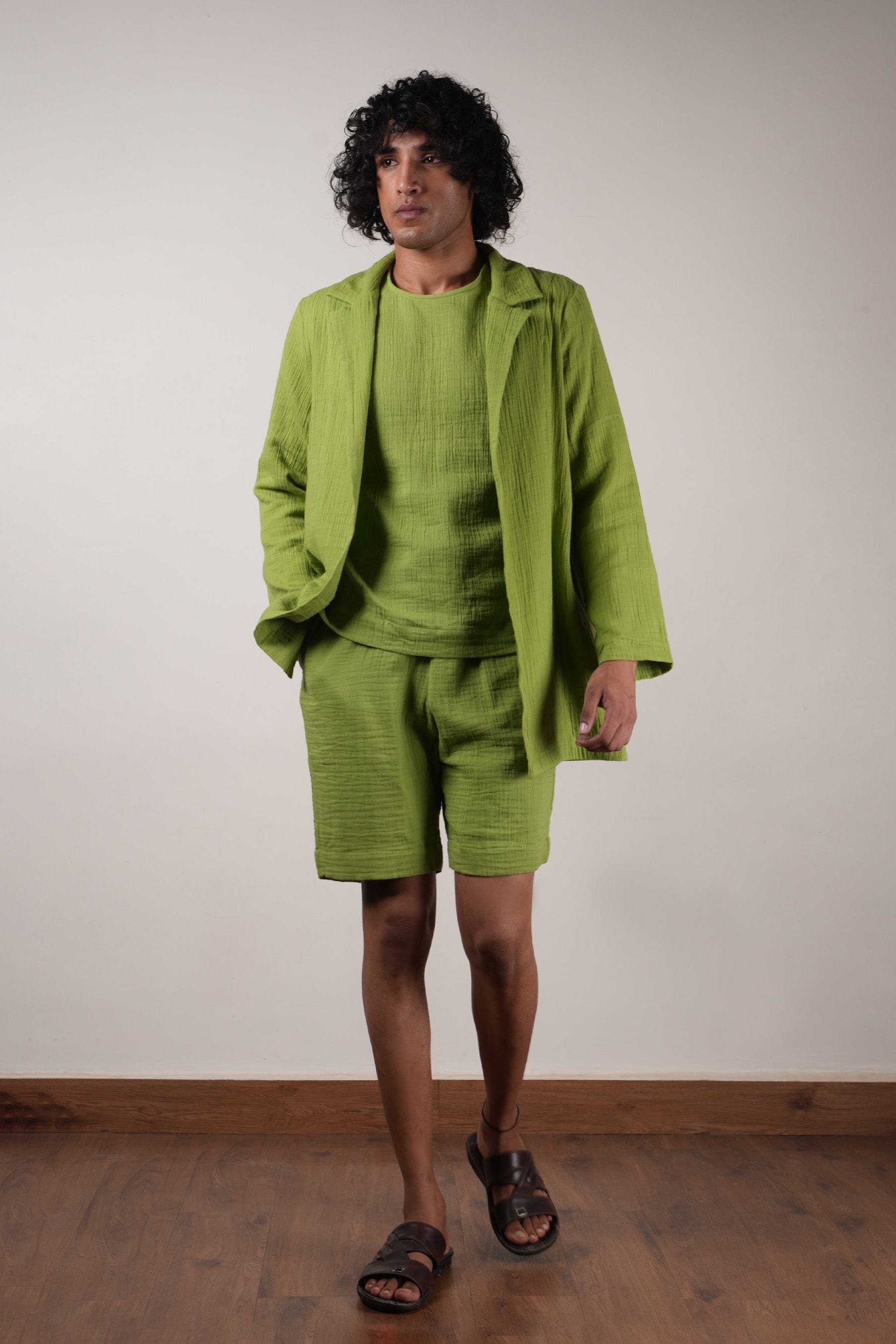 Mati Outfit Sets Men's Green Crush T-Shirt, Shorts & Jacket Set (3 PCS)