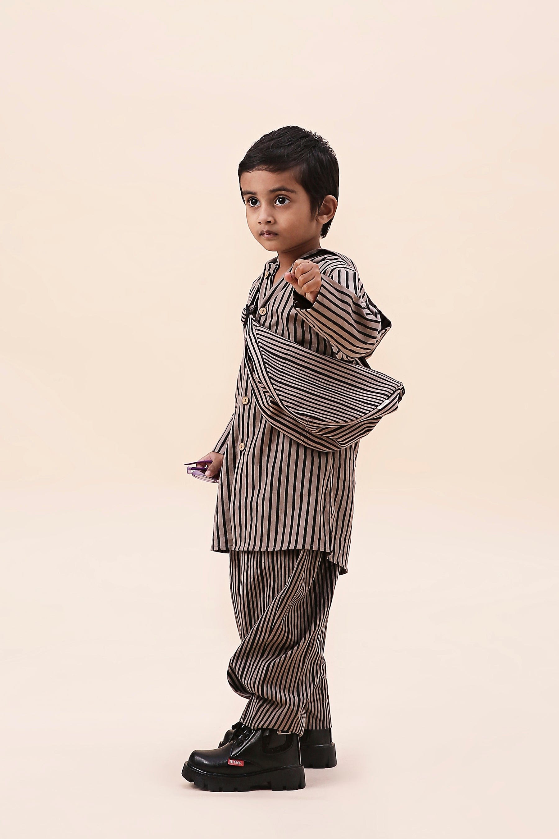 Mati Outfit Sets Mini MATI Boy's Hooded Brown Striped Set (2 PCS)