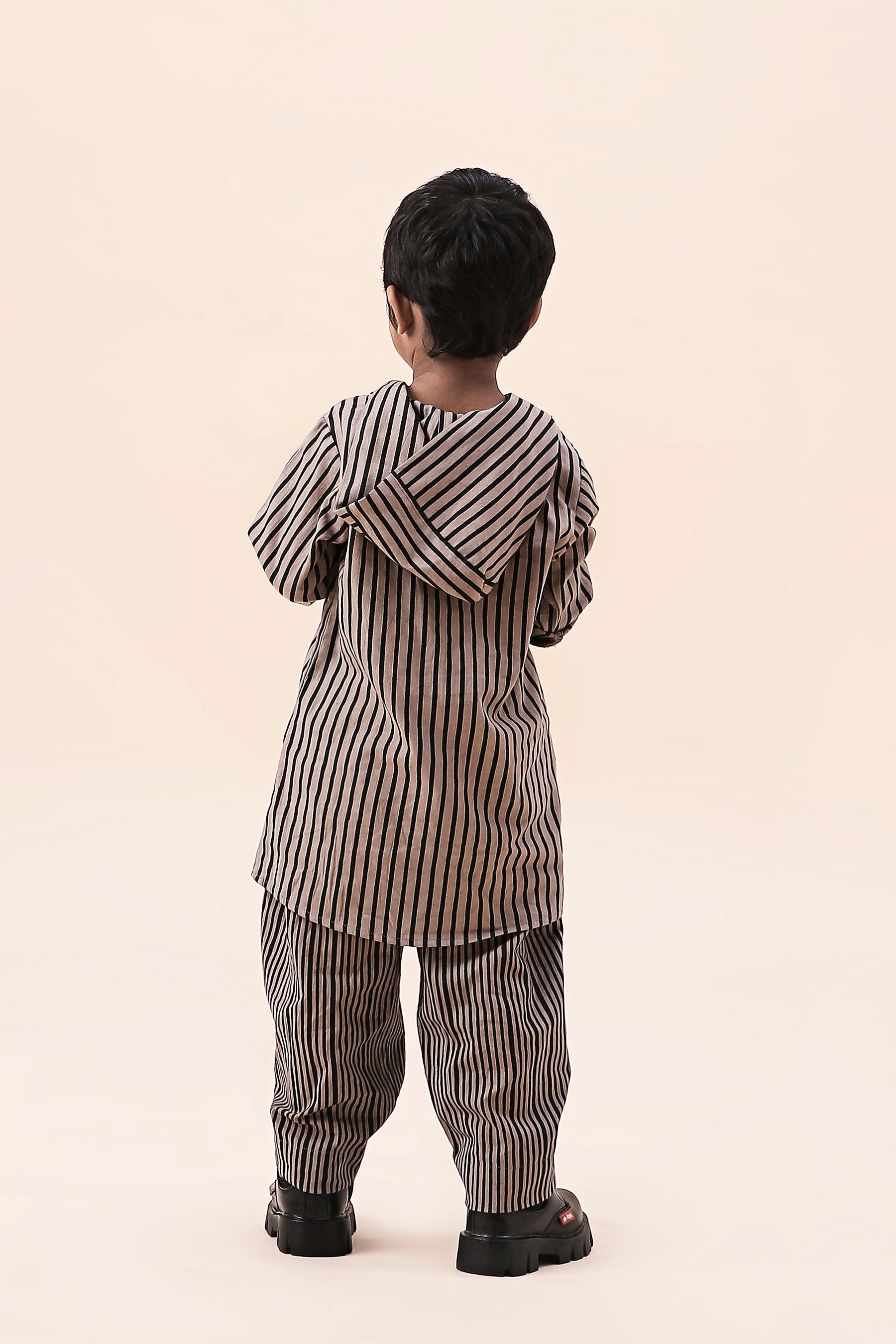 Mati Outfit Sets Mini MATI Boy's Hooded Brown Striped Set (2 PCS)